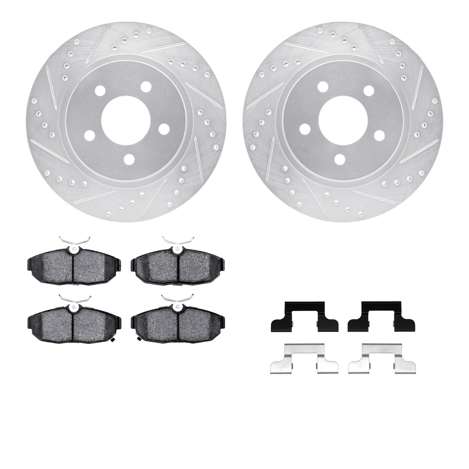 DFC Rotors-Drilled & Slotted-Silver w/ 5000 Advanced Brake Pads Incl Hdw