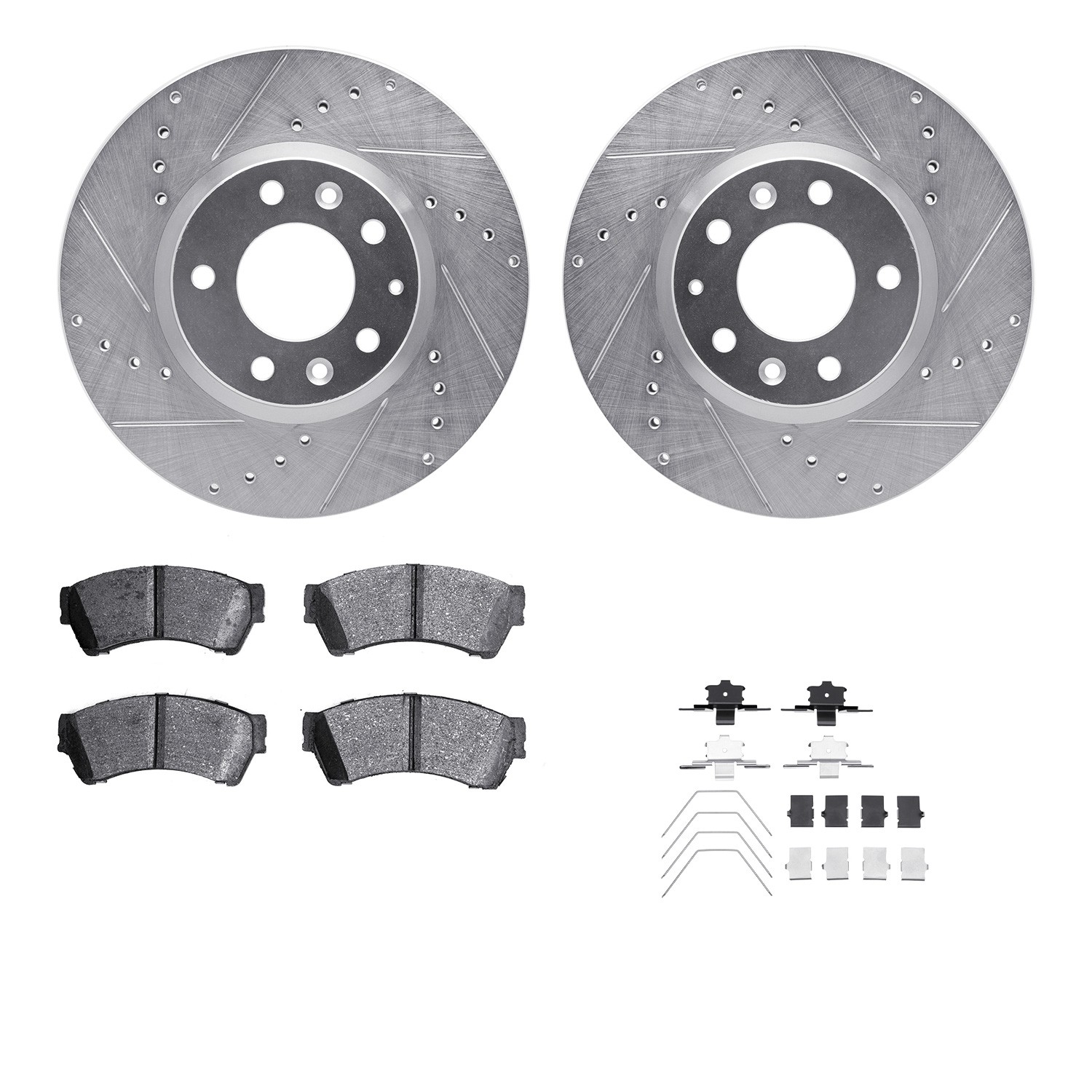 DFC Rotors-Drilled & Slotted-Silver w/ 5000 Advanced Brake Pads Incl Hdw