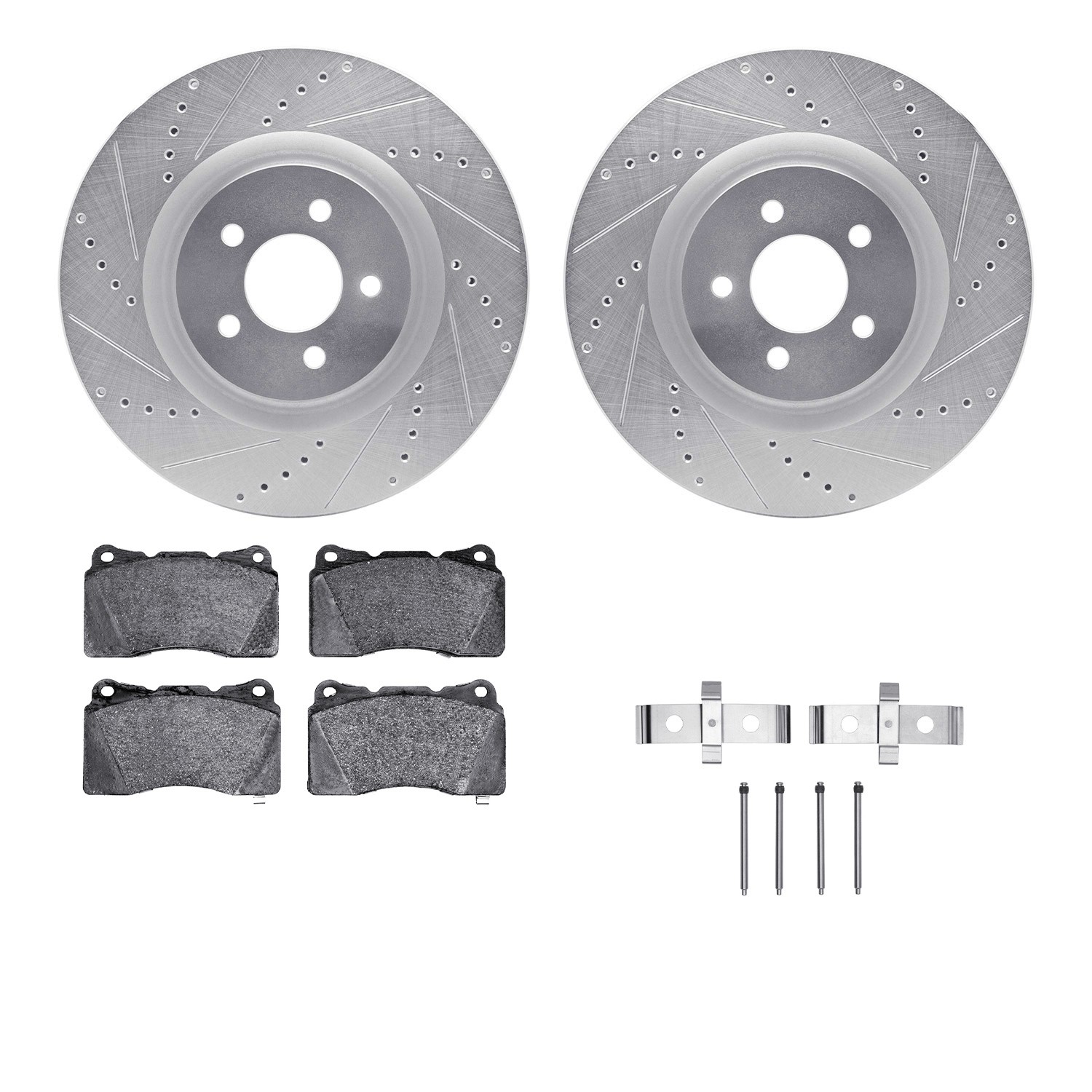 DFC Rotors-Drilled & Slotted-Silver w/ 5000 Advanced Brake Pads Incl Hdw