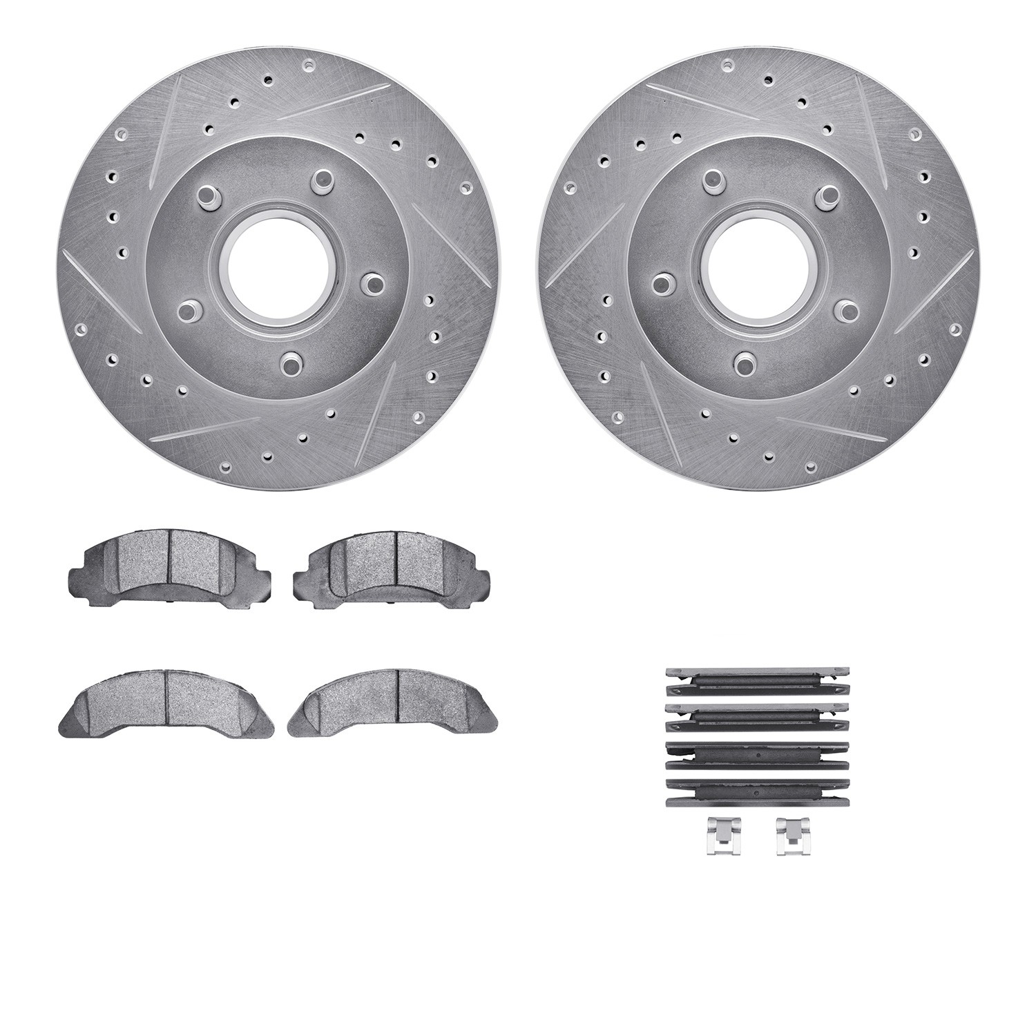 DFC Brake Rotor - Drilled & Slotted - Silver w/5000 Brake Pads & HW Kit
