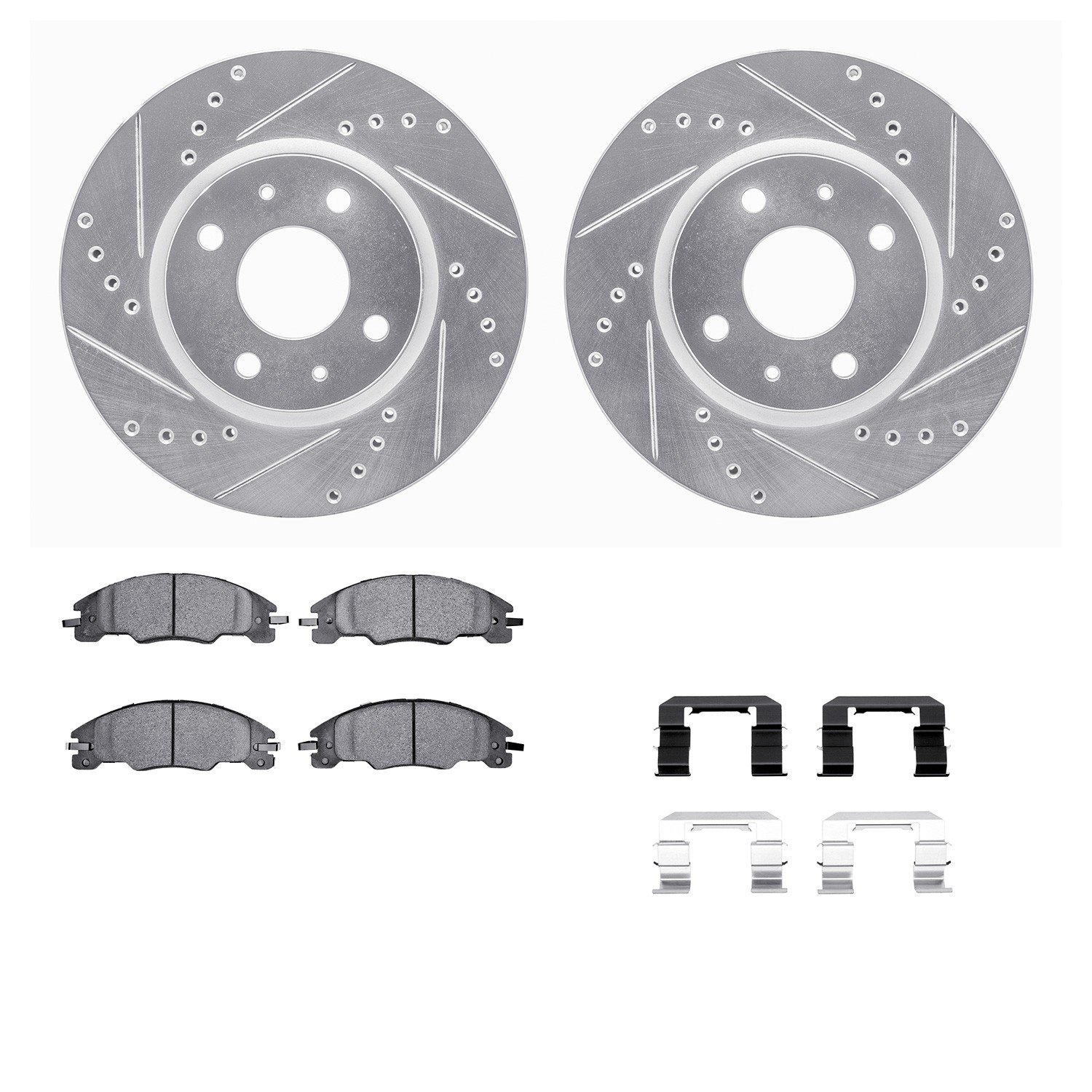 DFC Rotors-Drilled & Slotted-Silver w/ 5000 Advanced Brake Pads Incl Hdw