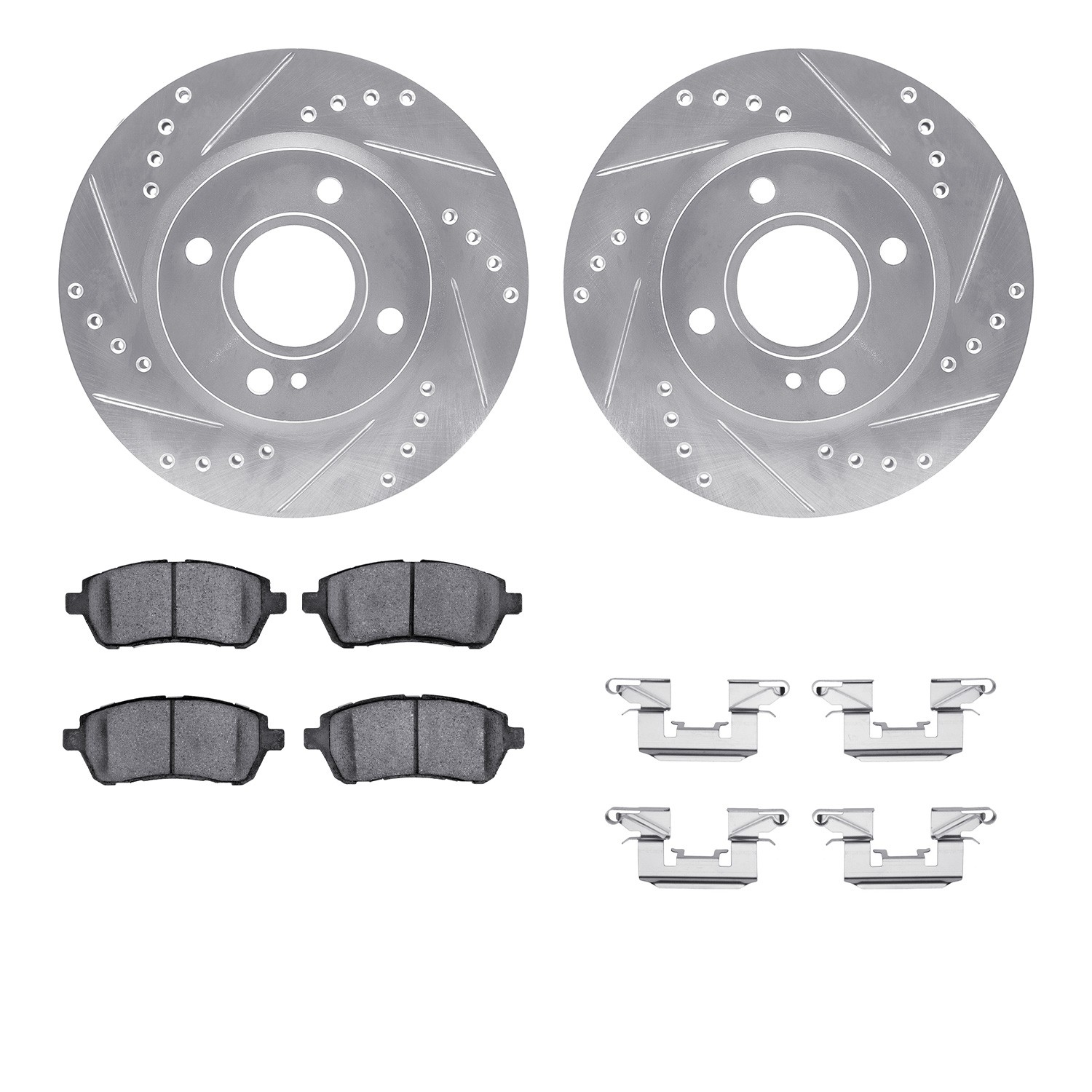 DFC Rotors-Drilled & Slotted-Silver w/ 5000 Advanced Brake Pads Incl Hdw