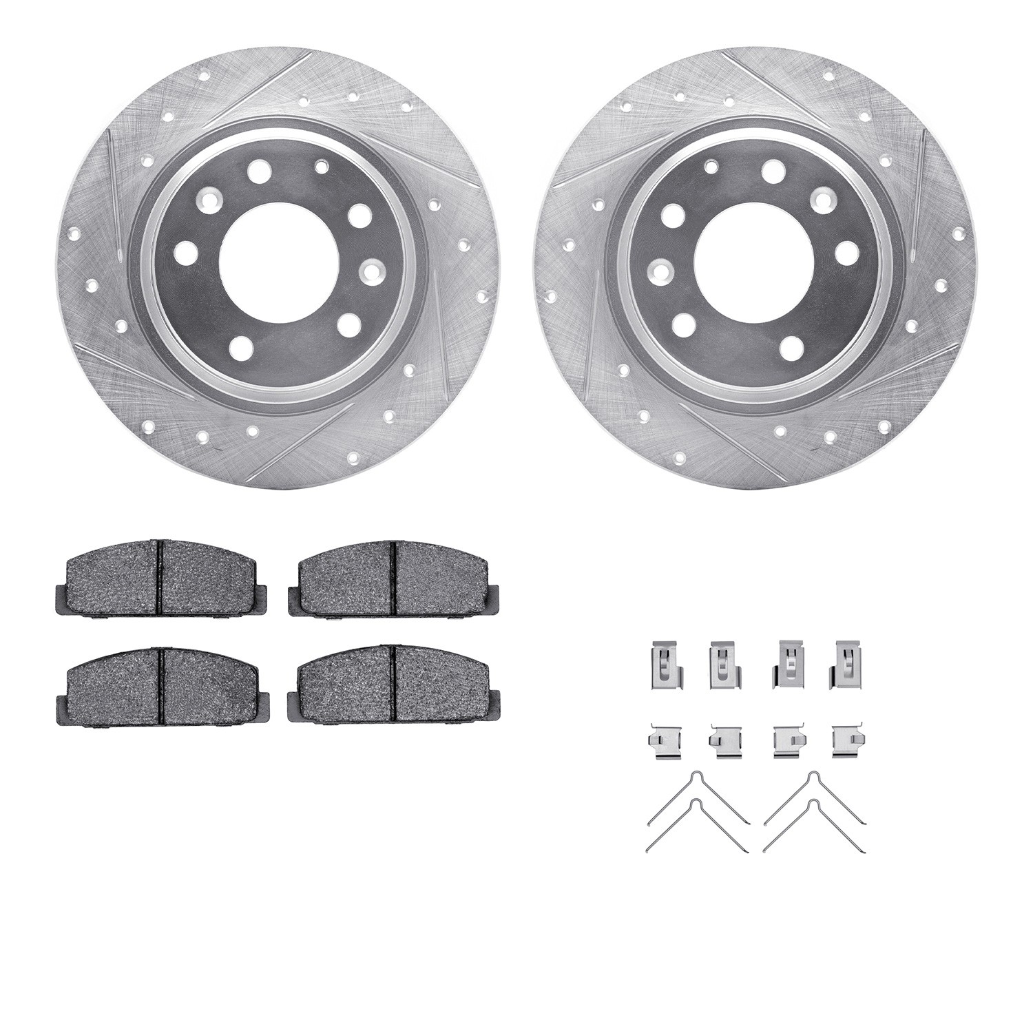 DFC Rotors-Drilled & Slotted-Silver w/ 5000 Advanced Brake Pads Incl Hdw