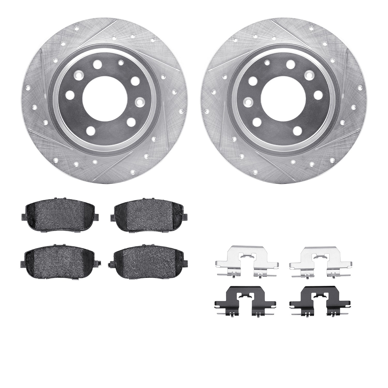 DFC Rotors-Drilled & Slotted-Silver w/ 5000 Advanced Brake Pads Incl Hdw