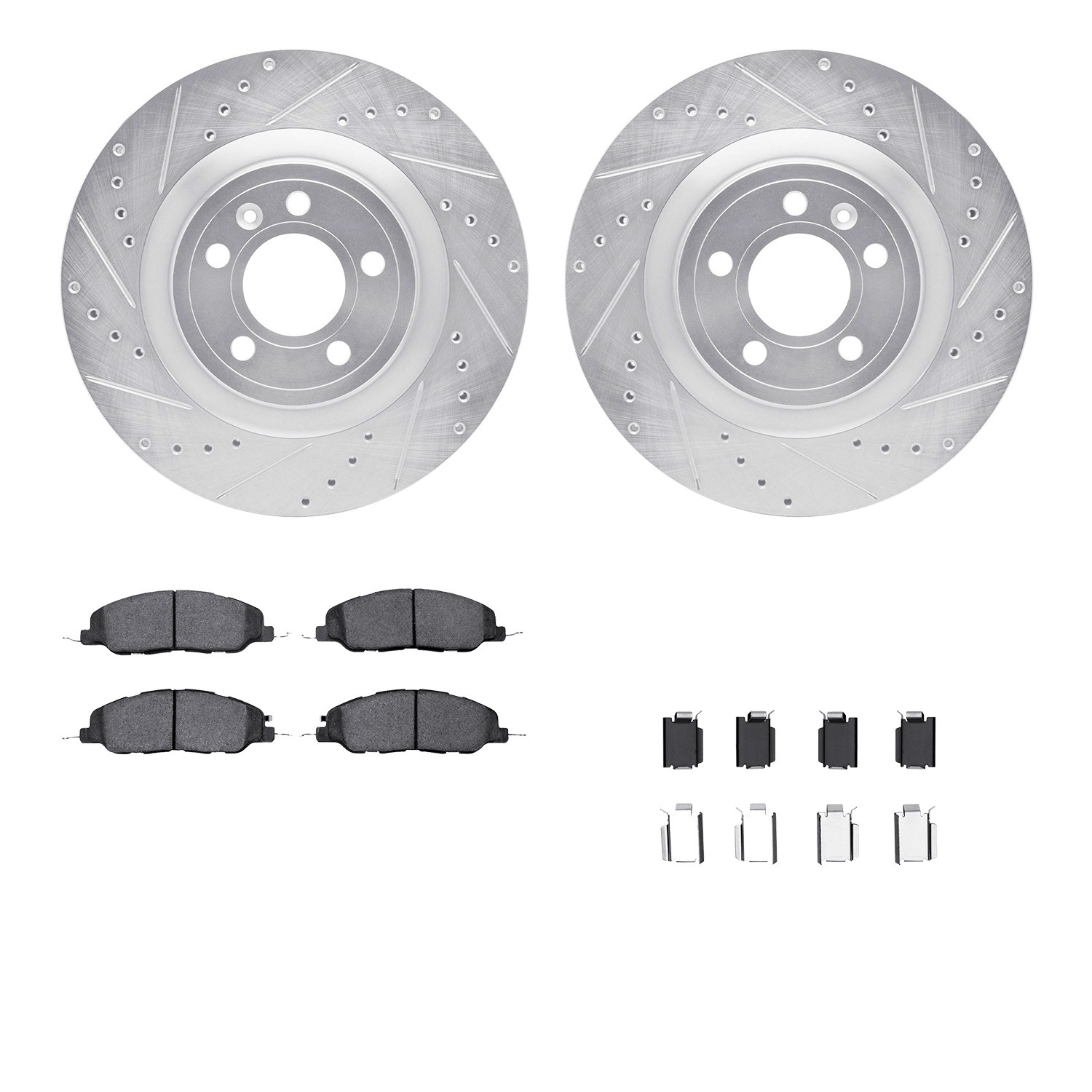 DFC Rotors-Drilled & Slotted-Silver w/ 5000 Advanced Brake Pads Incl Hdw
