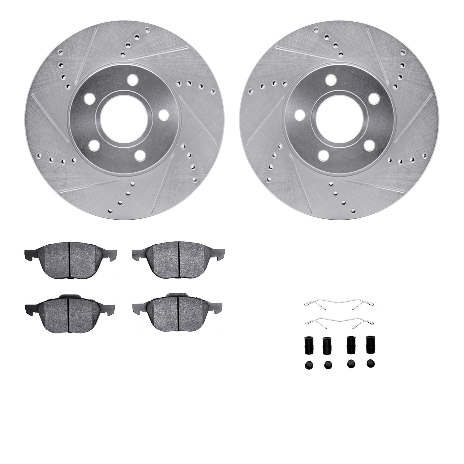 DFC Rotors-Drilled & Slotted-Silver w/ 5000 Advanced Brake Pads Incl Hdw