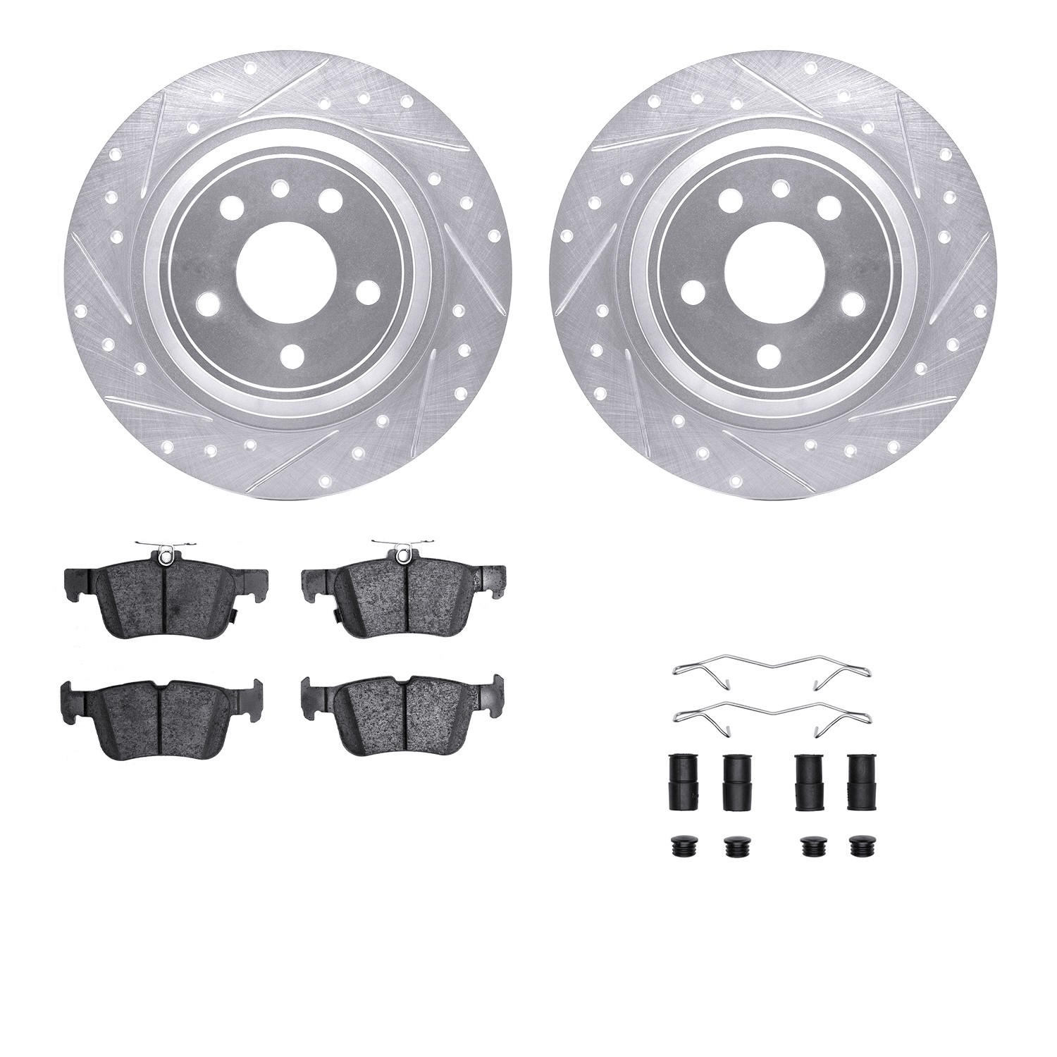DFC Rotors-Drilled & Slotted-Silver w/ 5000 Advanced Brake Pads Incl Hdw