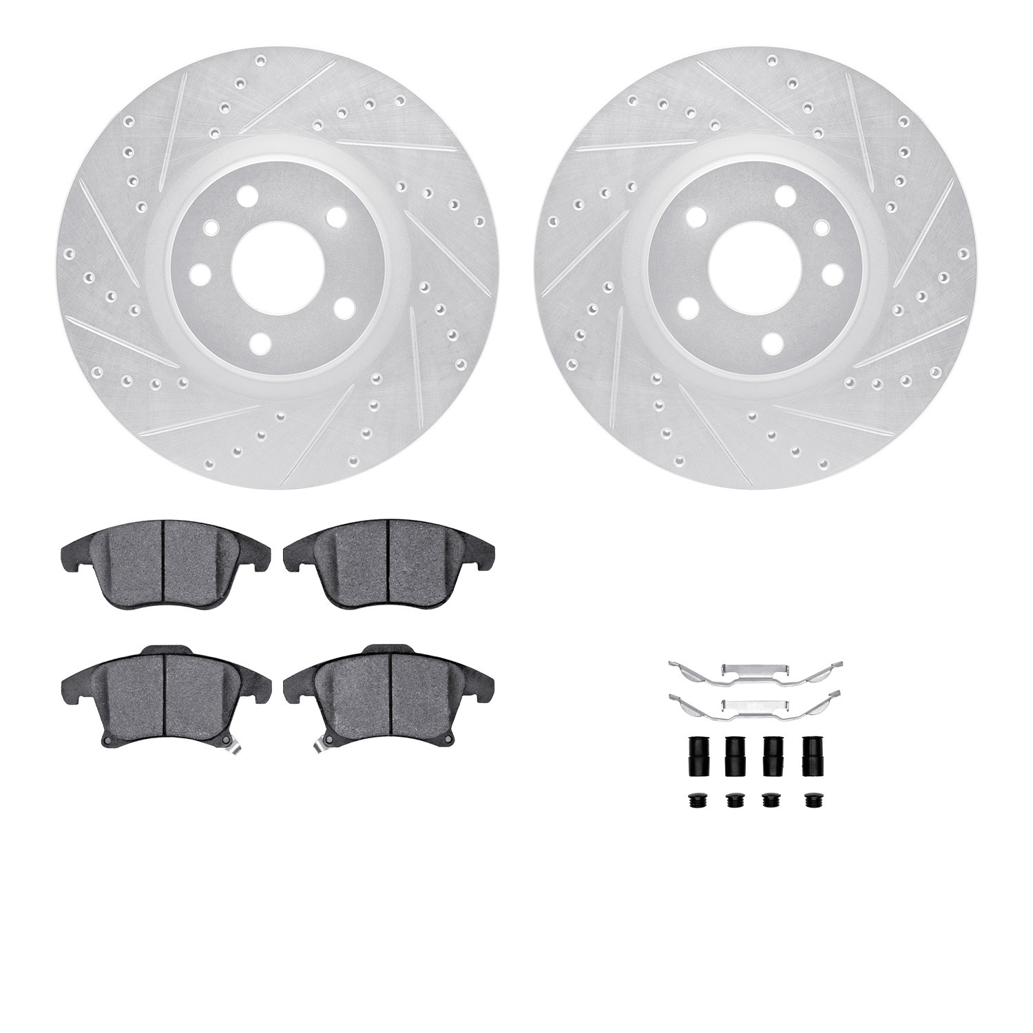 DFC Rotors-Drilled & Slotted-Silver w/ 5000 Advanced Brake Pads Incl Hdw