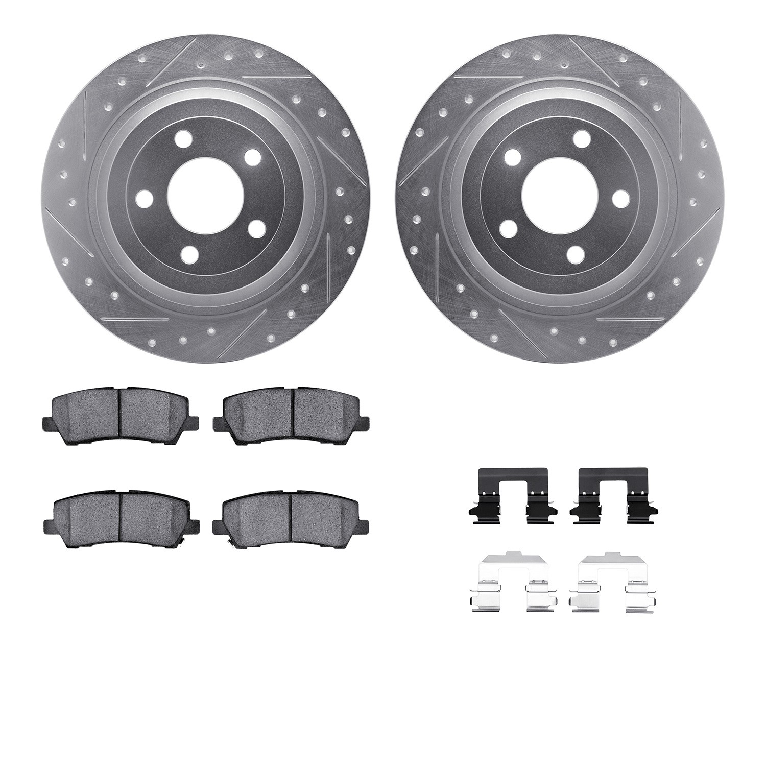 DFC Rotors-Drilled & Slotted-Silver w/ 5000 Advanced Brake Pads Incl Hdw