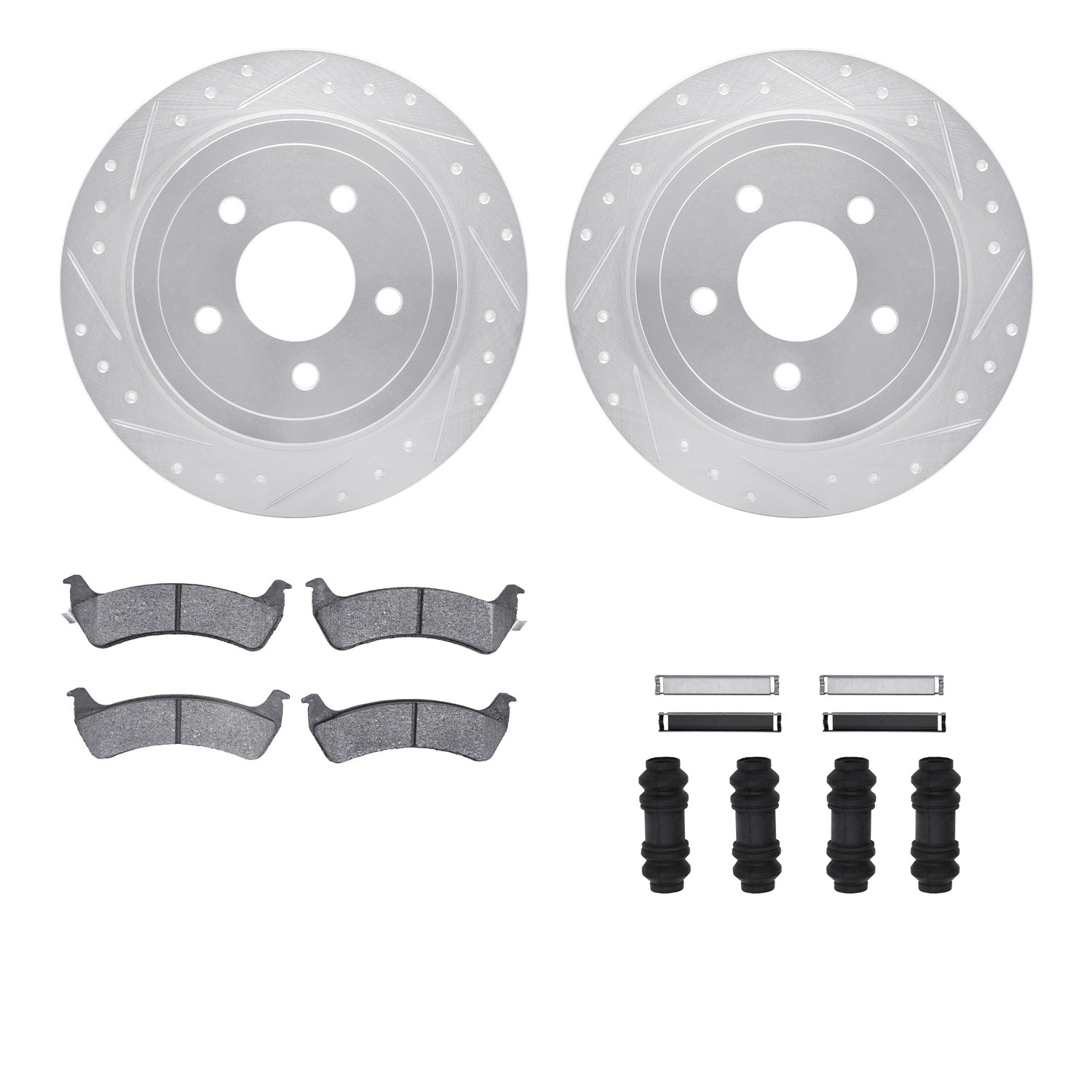 DFC Brake Rotor - Drilled & Slotted - Silver w/5000 Brake Pads & HW Kit