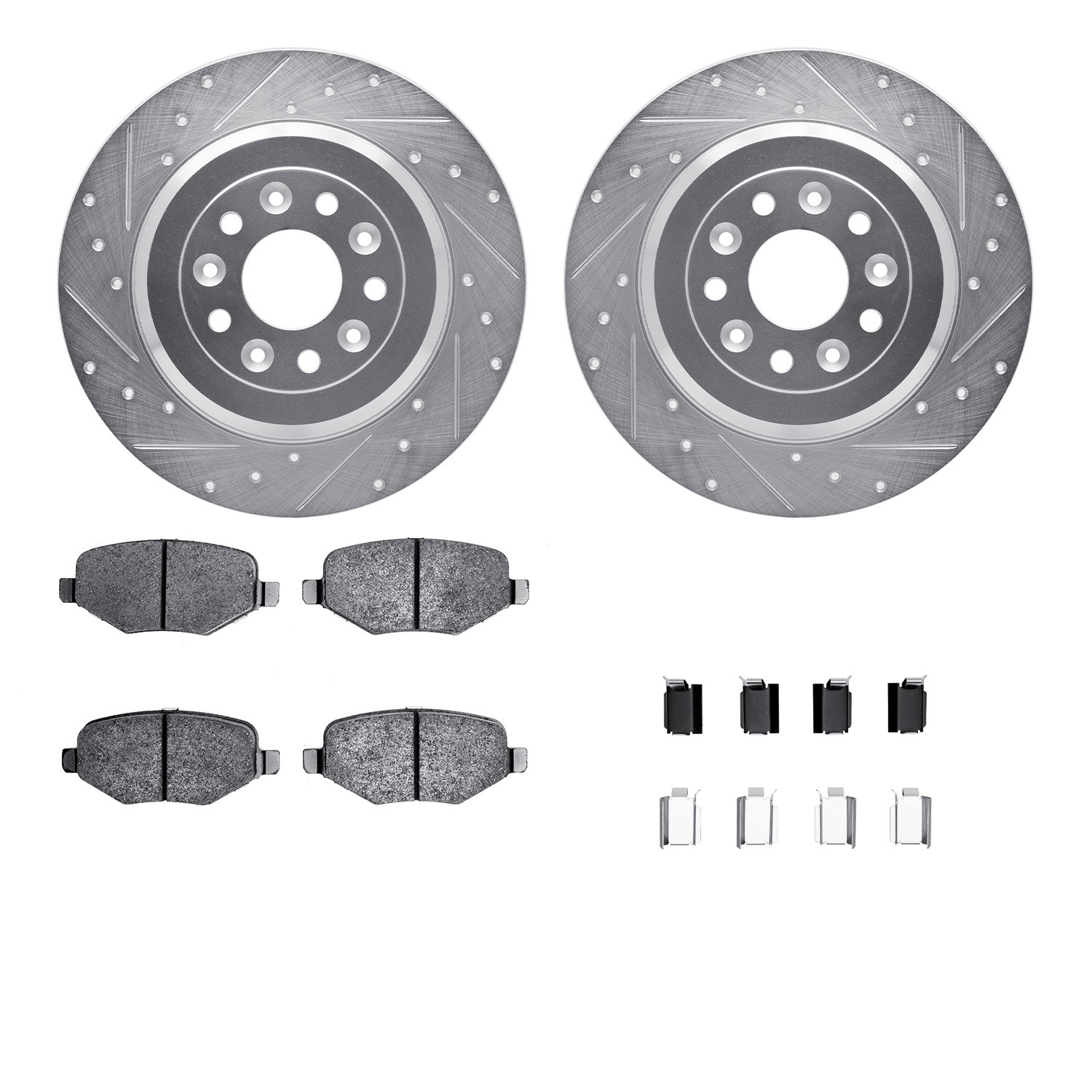 DFC Rotors-Drilled & Slotted-Silver w/ 5000 Advanced Brake Pads Incl Hdw