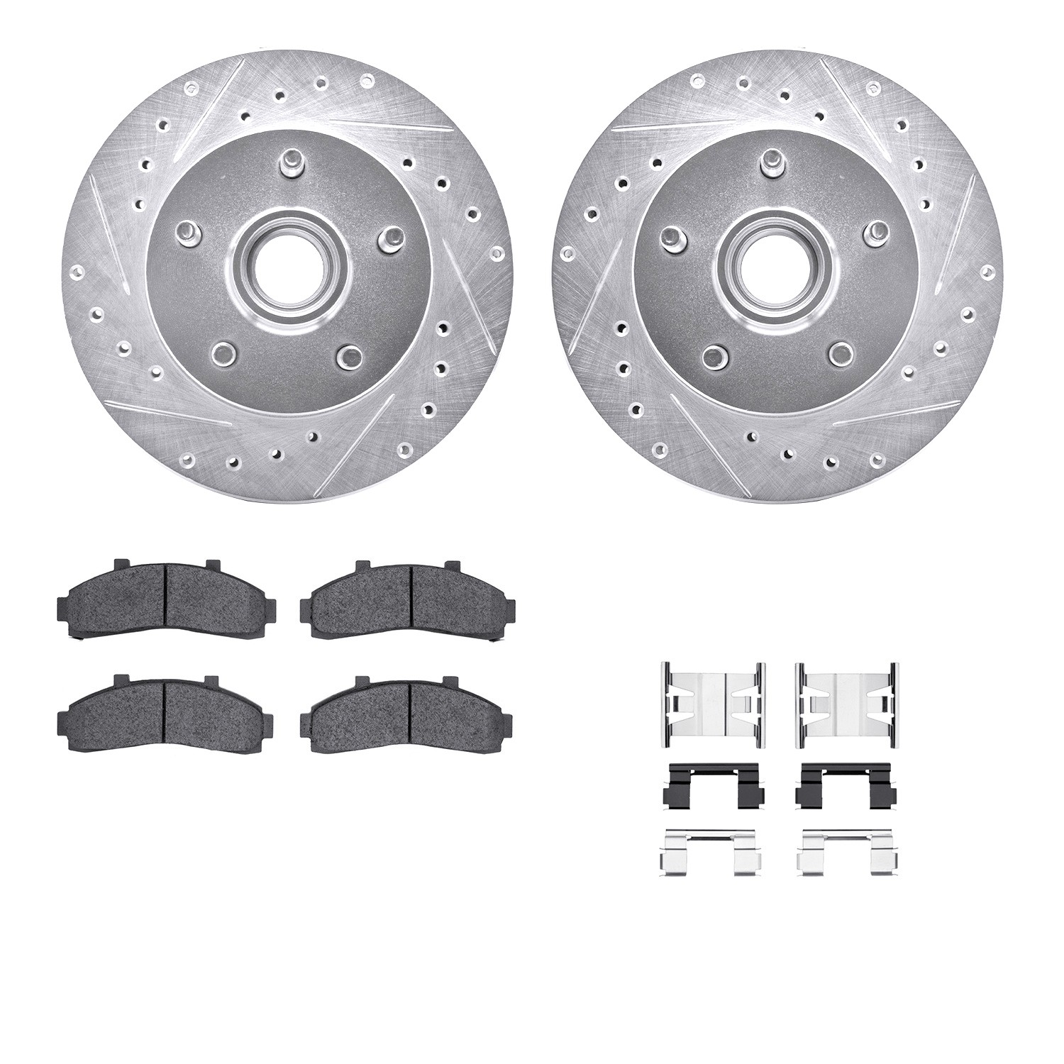 DFC Brake Rotor - Drilled & Slotted - Silver w/5000 Brake Pads & HW Kit