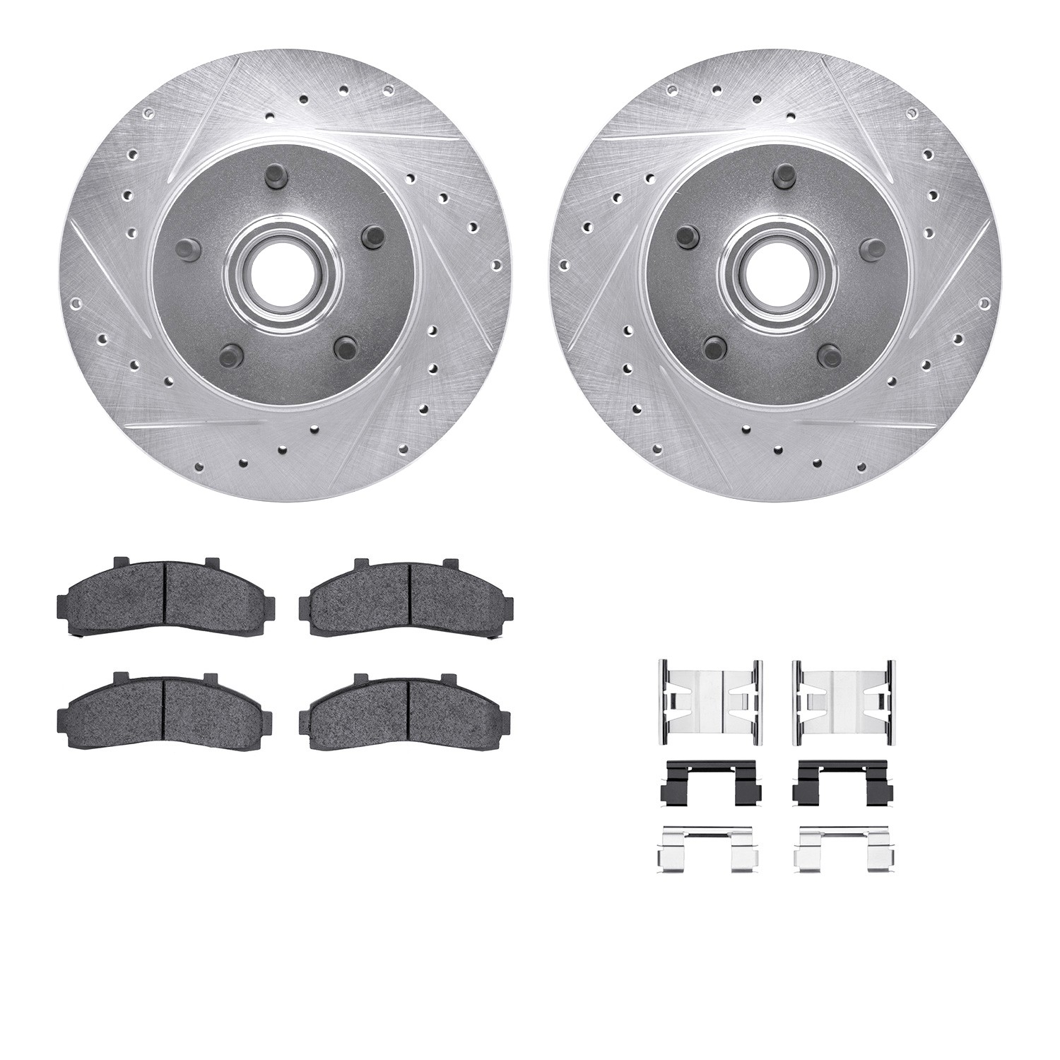 DFC Brake Rotor - Drilled & Slotted - Silver w/5000 Brake Pads & HW Kit