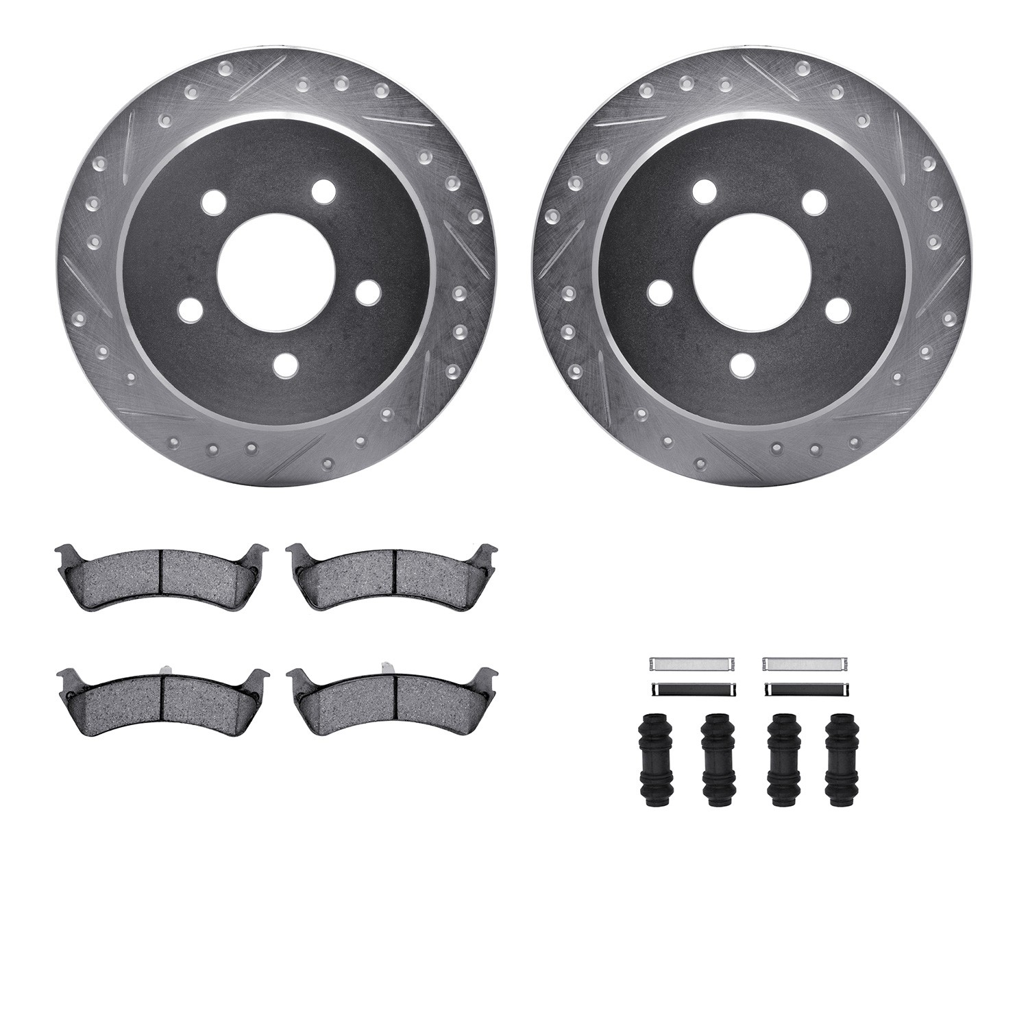 DFC Brake Rotor - Drilled & Slotted - Silver w/5000 Brake Pads & HW Kit