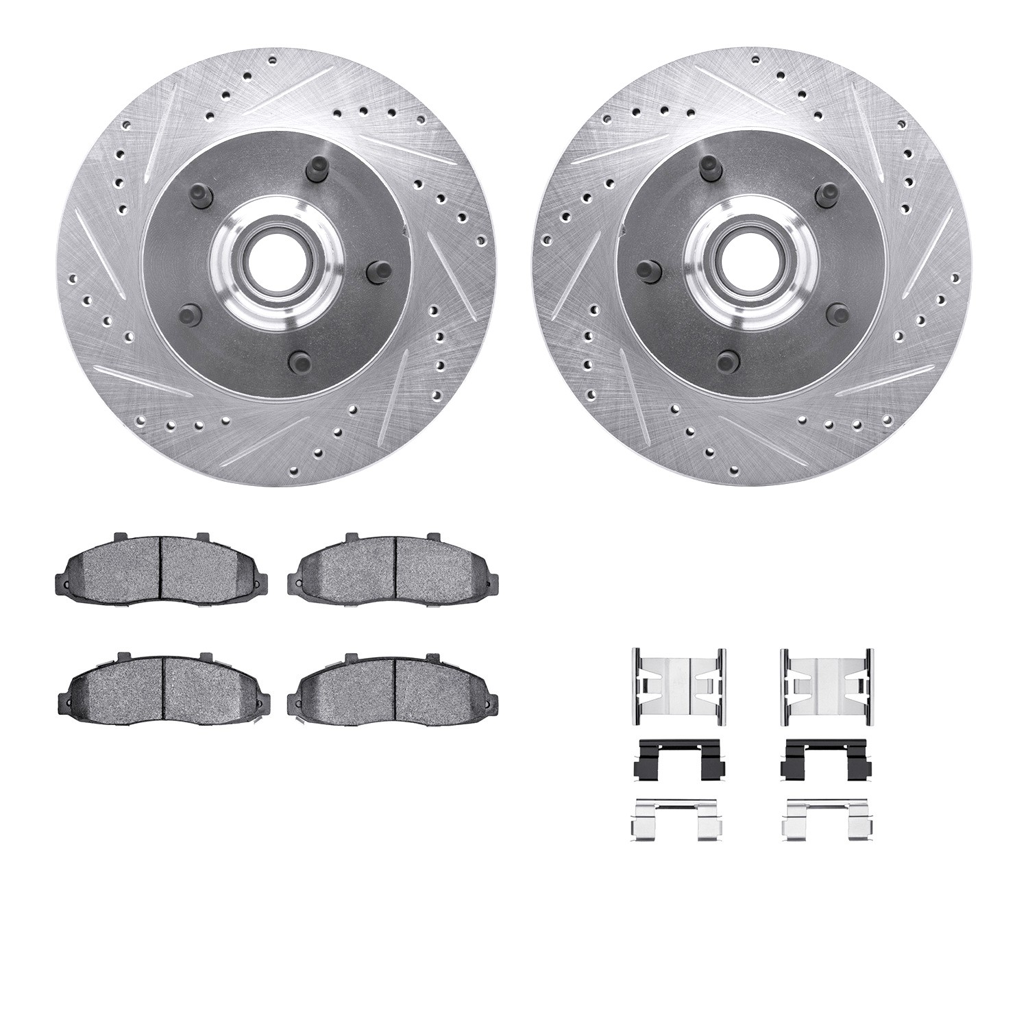 DFC Brake Rotor - Drilled & Slotted - Silver w/5000 Brake Pads & HW Kit