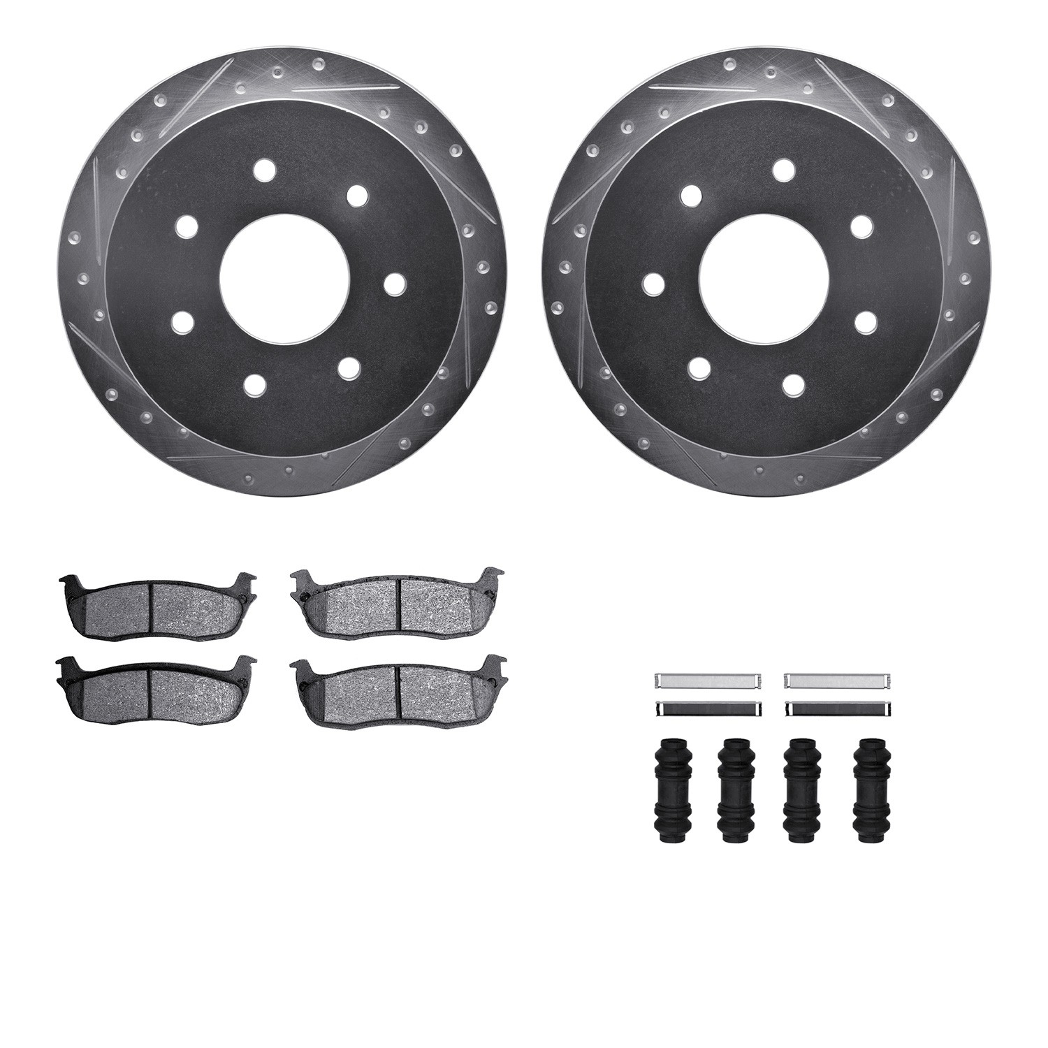 DFC Brake Rotor - Drilled & Slotted - Silver w/5000 Brake Pads & HW Kit
