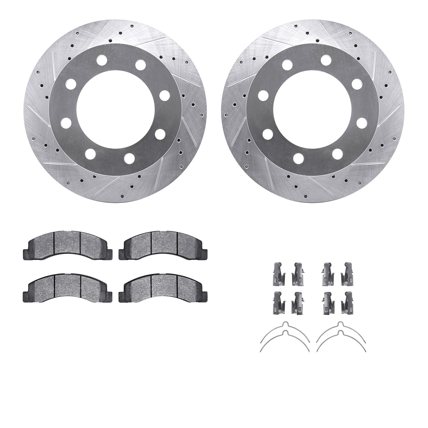 DFC Brake Rotor - Drilled & Slotted - Silver w/5000 Brake Pads & HW Kit
