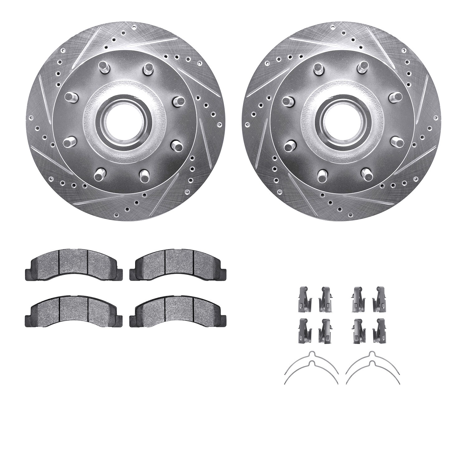 DFC Brake Rotor - Drilled & Slotted - Silver w/5000 Brake Pads & HW Kit