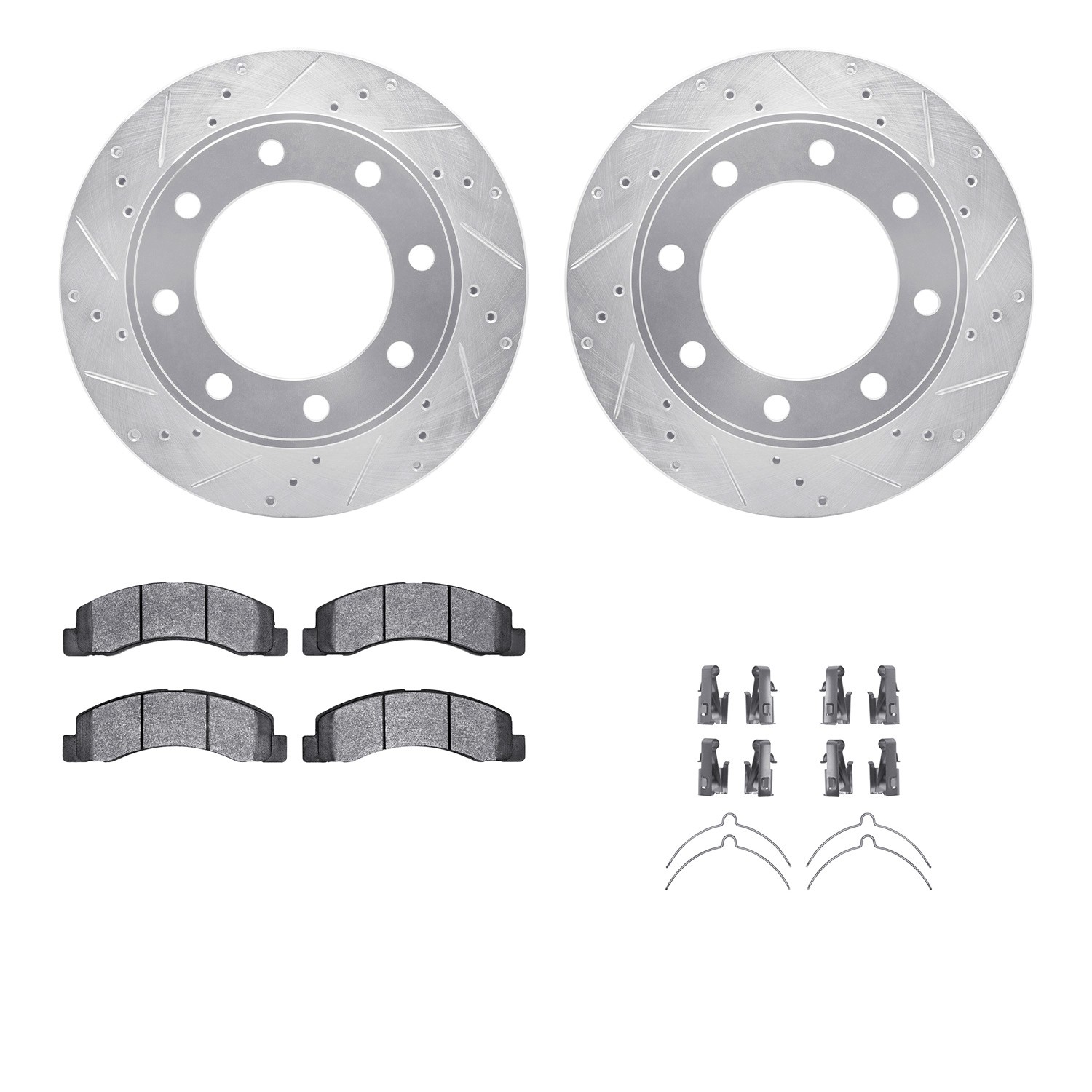 DFC Brake Rotor - Drilled & Slotted - Silver w/5000 Brake Pads & HW Kit