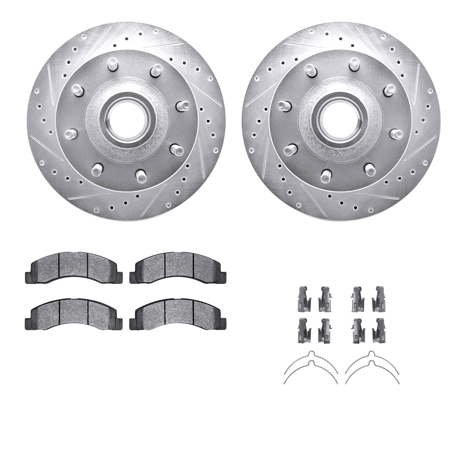 DFC Brake Rotor - Drilled & Slotted - Silver w/5000 Brake Pads & HW Kit
