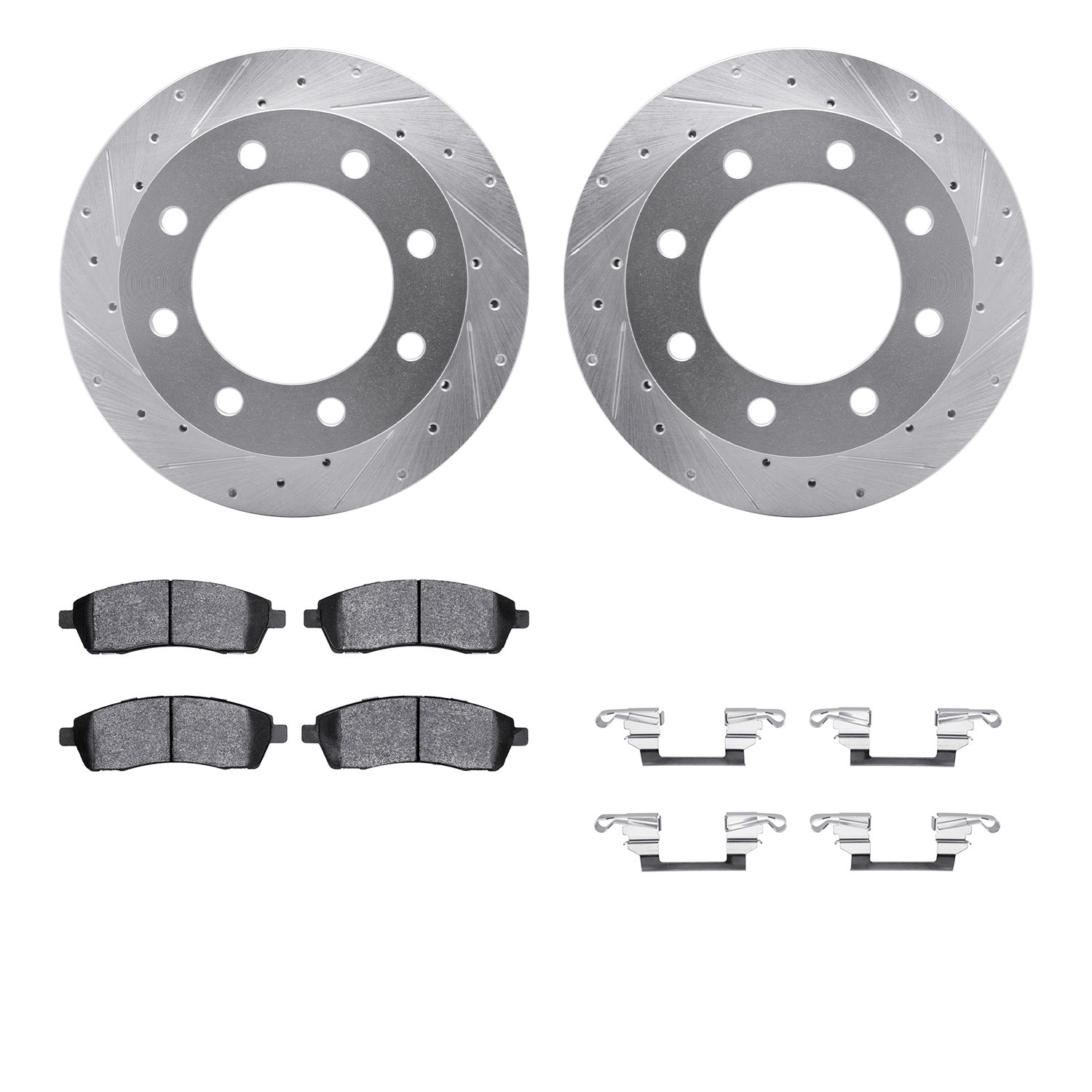 DFC Brake Rotor - Drilled & Slotted - Silver w/5000 Brake Pads & HW Kit