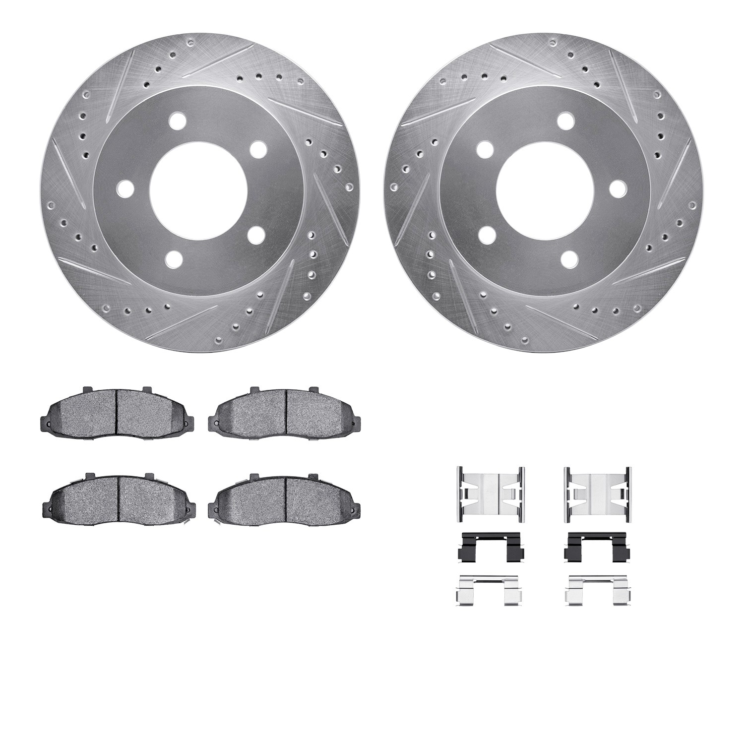 DFC Rotors-Drilled & Slotted-Silver w/ 5000 Advanced Brake Pads Incl Hdw