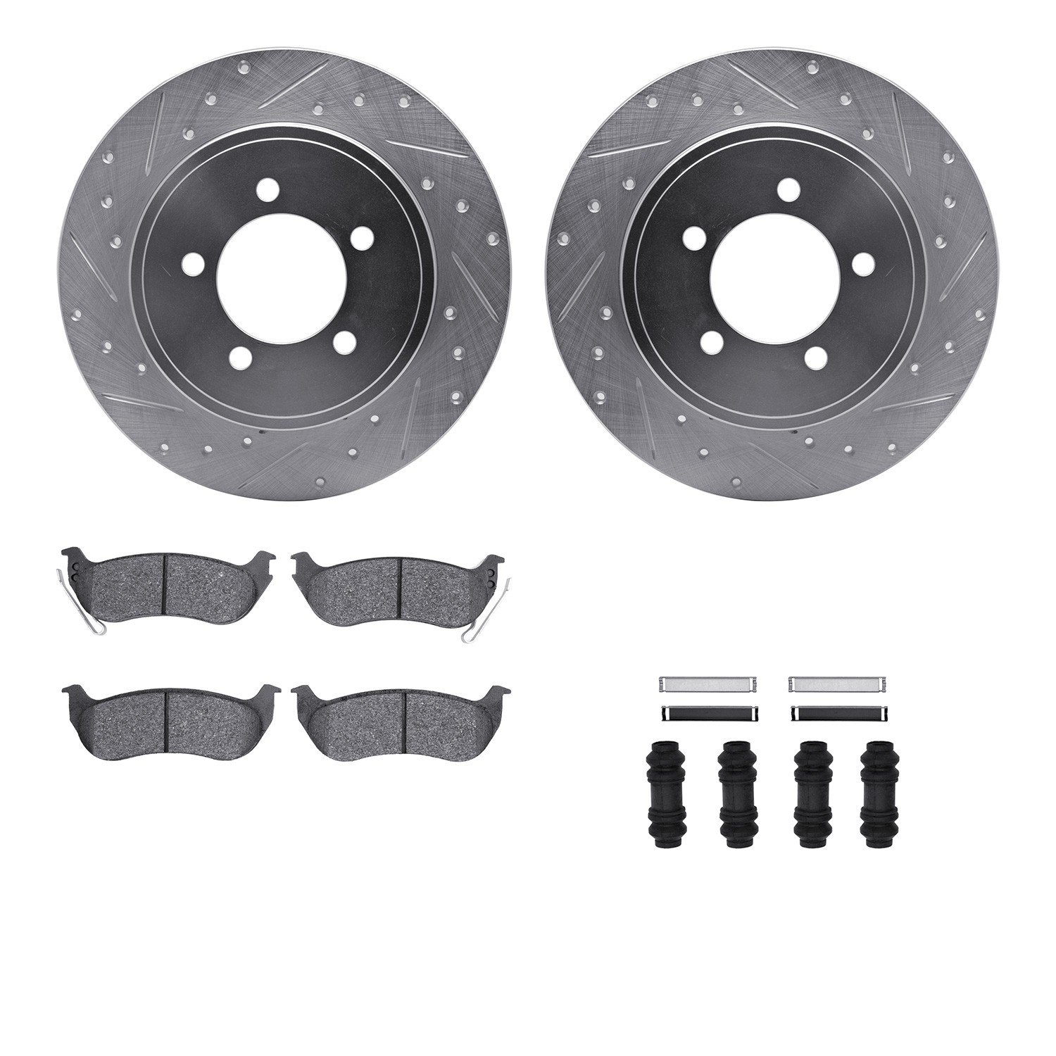 DFC Brake Rotor - Dimpled & Slotted - Silver w/5000 Brake Pads & HW Kit