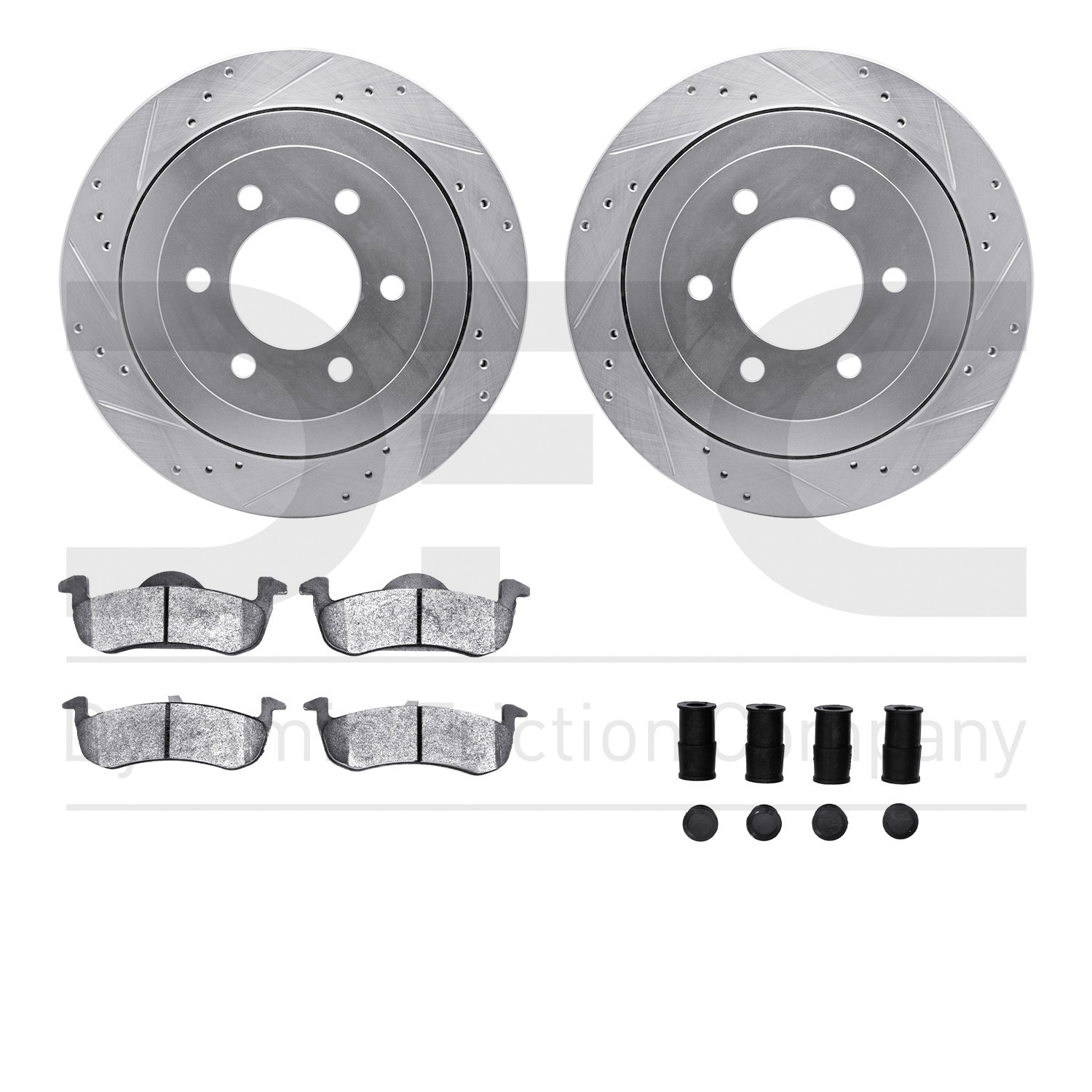 DFC Rotors-Drilled & Slotted-Silver w/ 5000 Advanced Brake Pads Incl Hdw