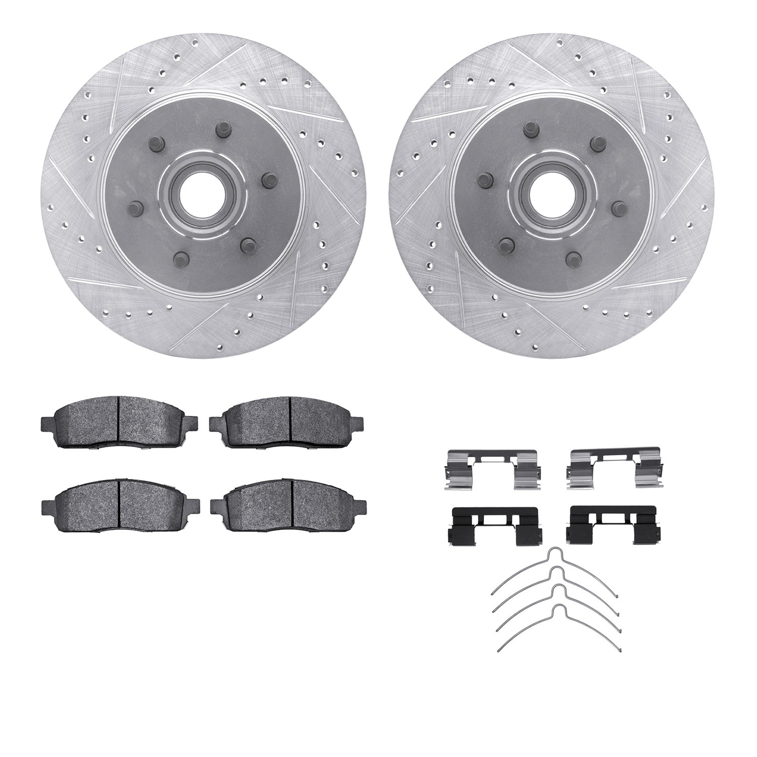 DFC Brake Rotor - Drilled & Slotted - Silver w/5000 Brake Pads & HW Kit