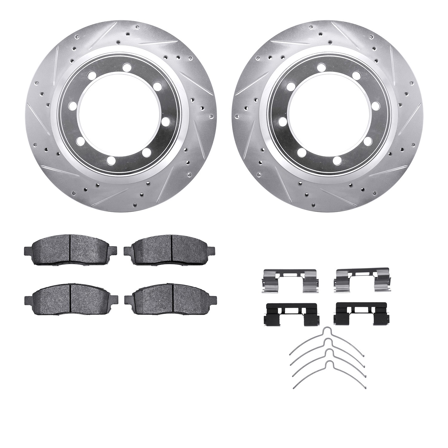 DFC Brake Rotor - Drilled & Slotted - Silver w/5000 Brake Pads & HW Kit