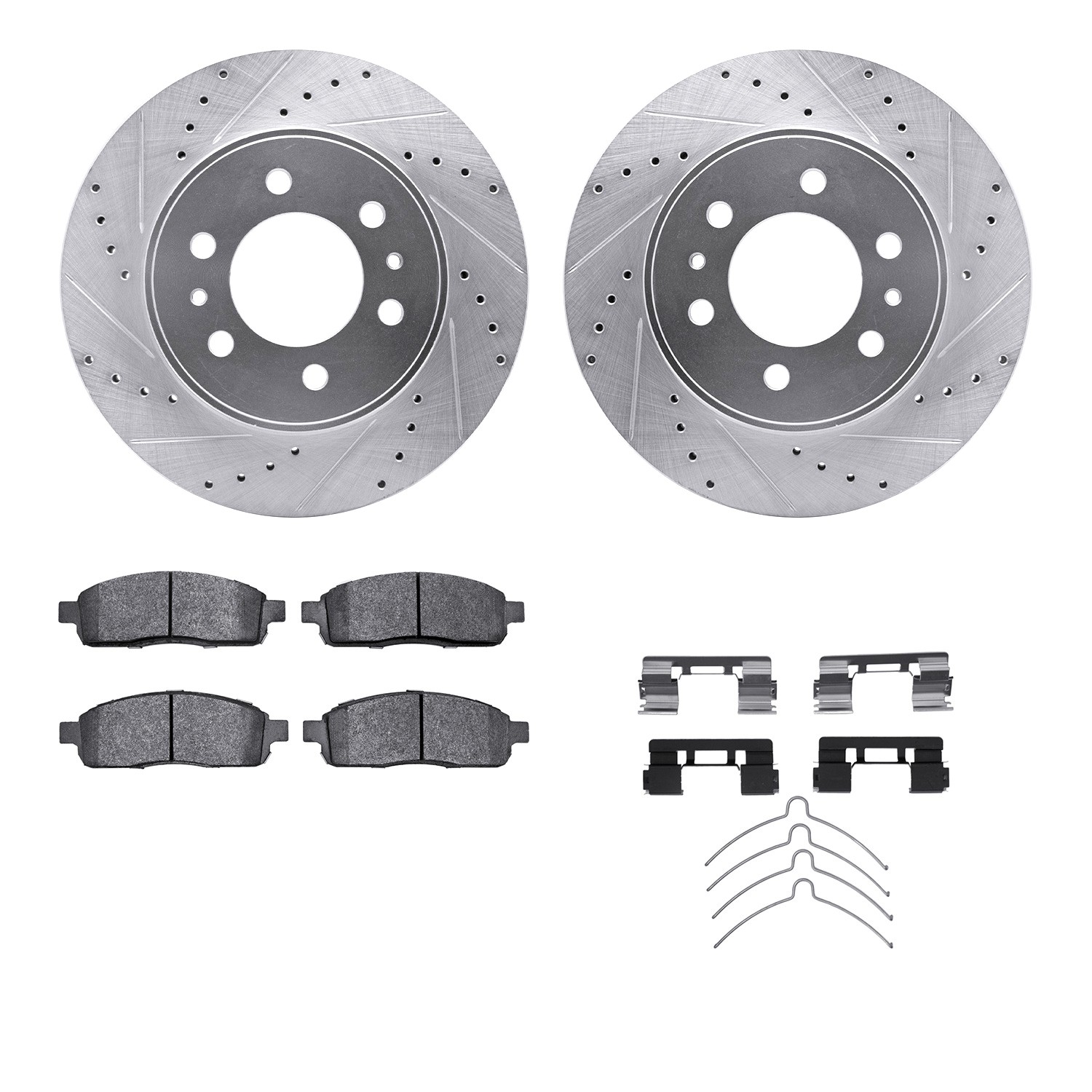 DFC Brake Rotor - Drilled & Slotted - Silver w/5000 Brake Pads & HW Kit