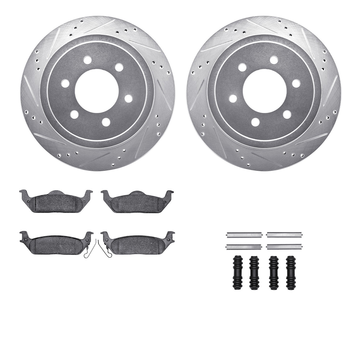 DFC Brake Rotor - Drilled & Slotted - Silver w/5000 Brake Pads & HW Kit
