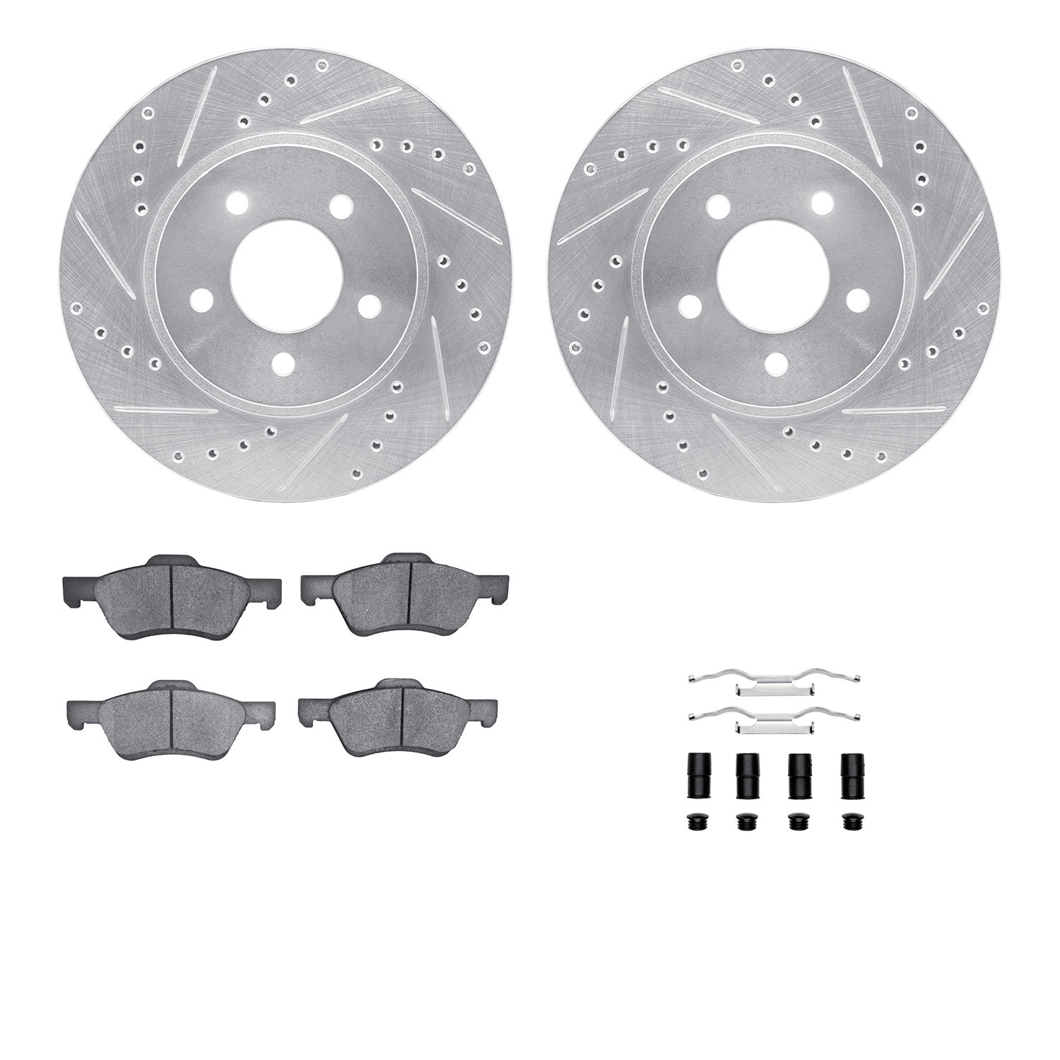 DFC Brake Rotor - Dimpled & Slotted - Silver w/5000 Brake Pads & HW Kit