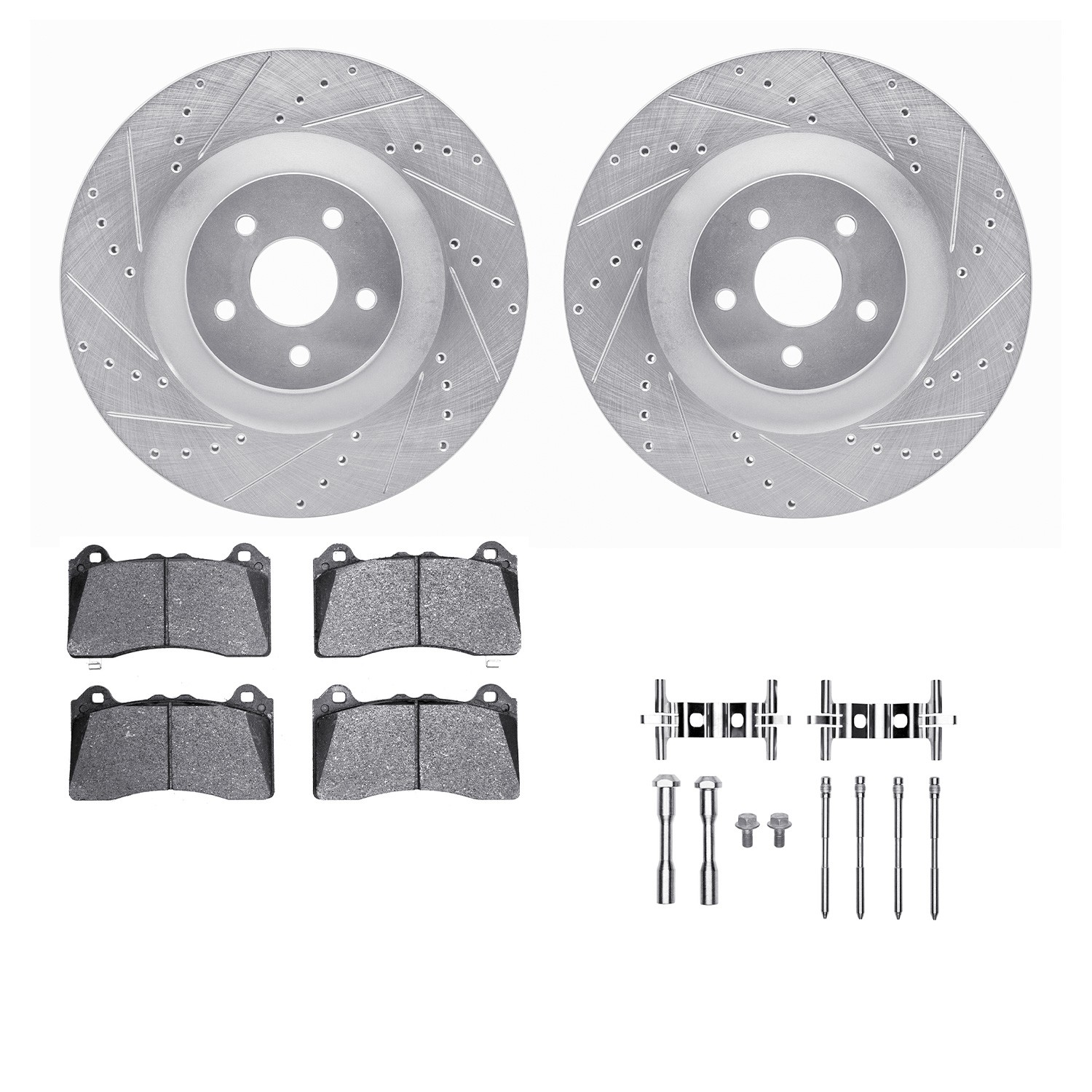 DFC Rotors-Drilled & Slotted-Silver w/ 5000 Advanced Brake Pads Incl Hdw