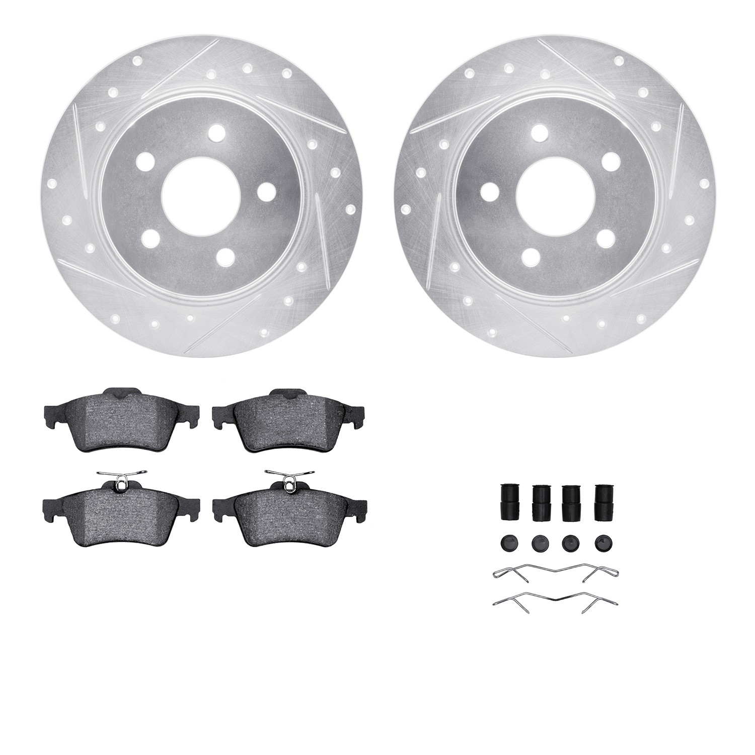 DFC Brake Rotor - Dimpled & Slotted - Silver w/5000 Brake Pads & HW Kit