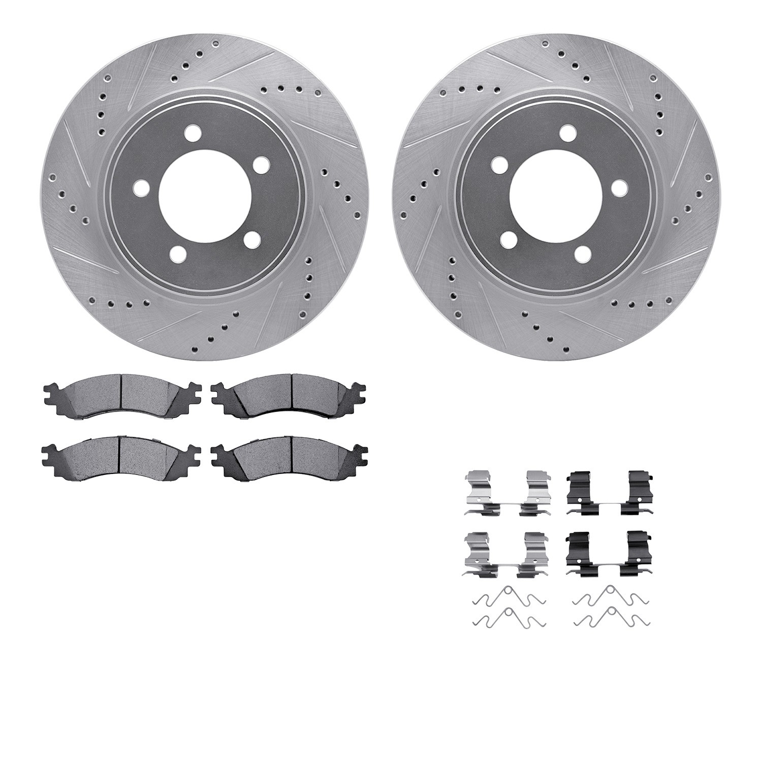 DFC Brake Rotor - Dimpled & Slotted - Silver w/5000 Brake Pads & HW Kit