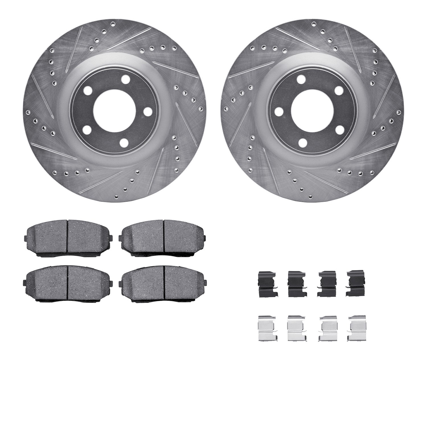 DFC Brake Rotor - Dimpled & Slotted - Silver w/5000 Brake Pads & HW Kit