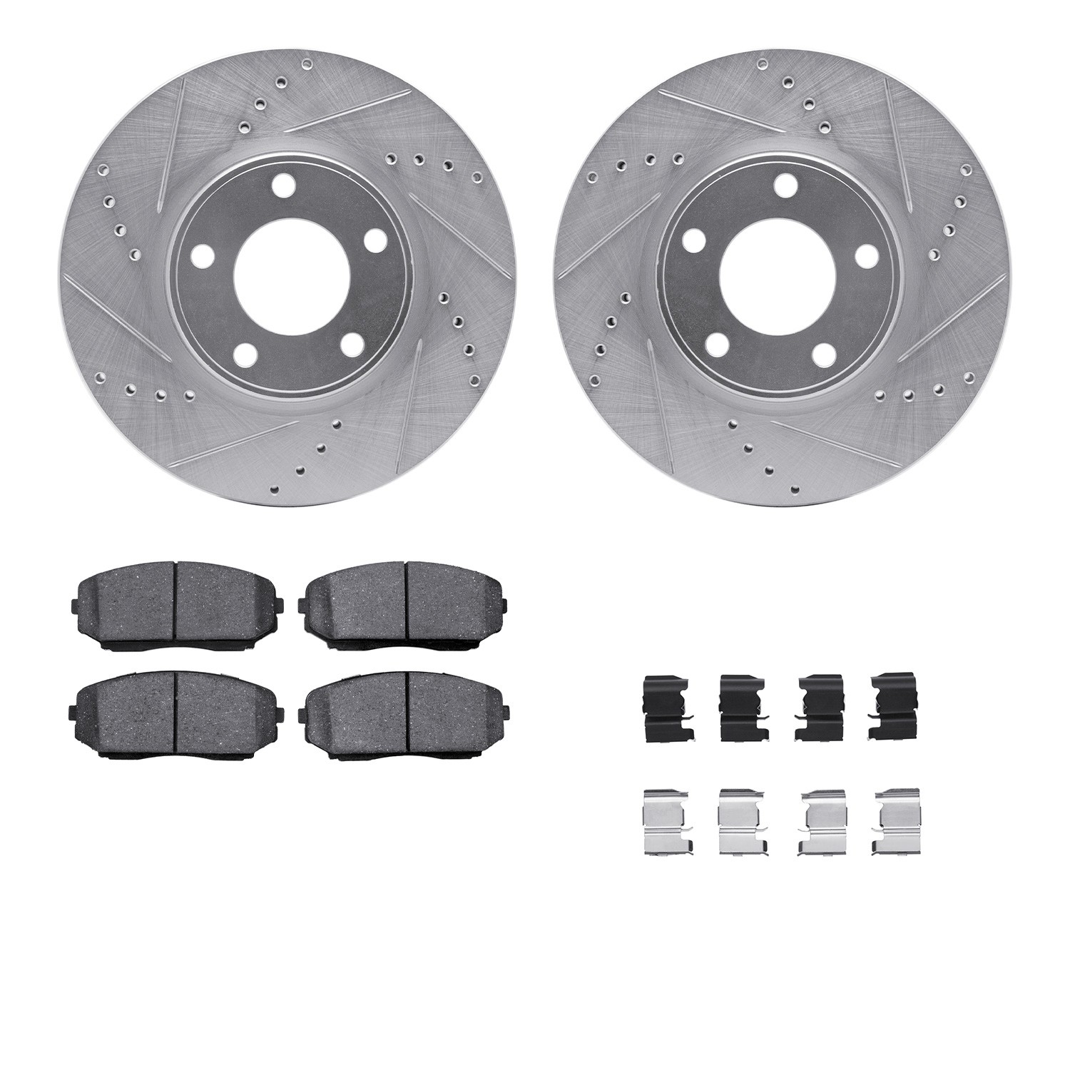 DFC Brake Rotor - Dimpled & Slotted - Silver w/5000 Brake Pads & HW Kit