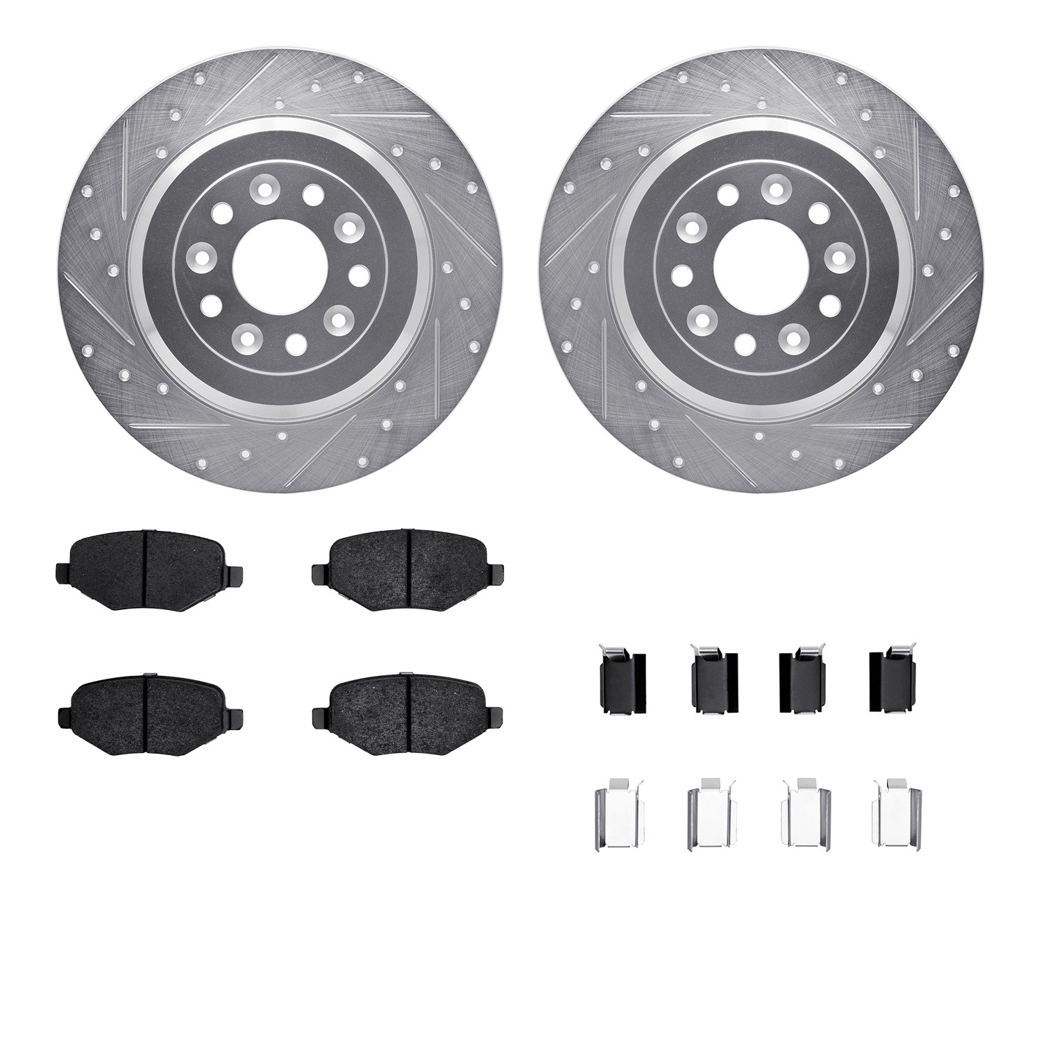 DFC Brake Rotor - Dimpled & Slotted - Silver w/5000 Brake Pads & HW Kit