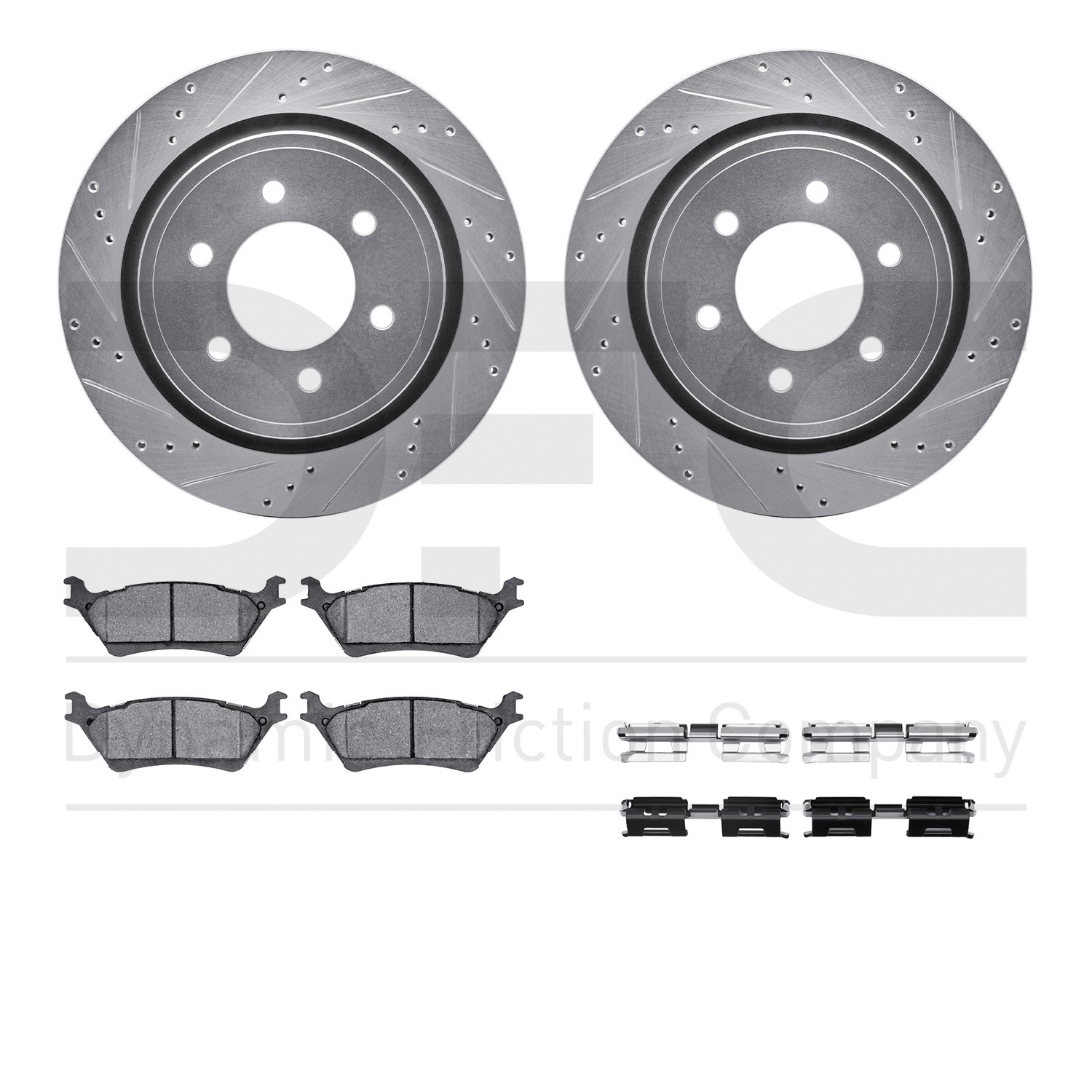 DFC Brake Rotor - Dimpled & Slotted - Silver w/5000 Brake Pads & HW Kit