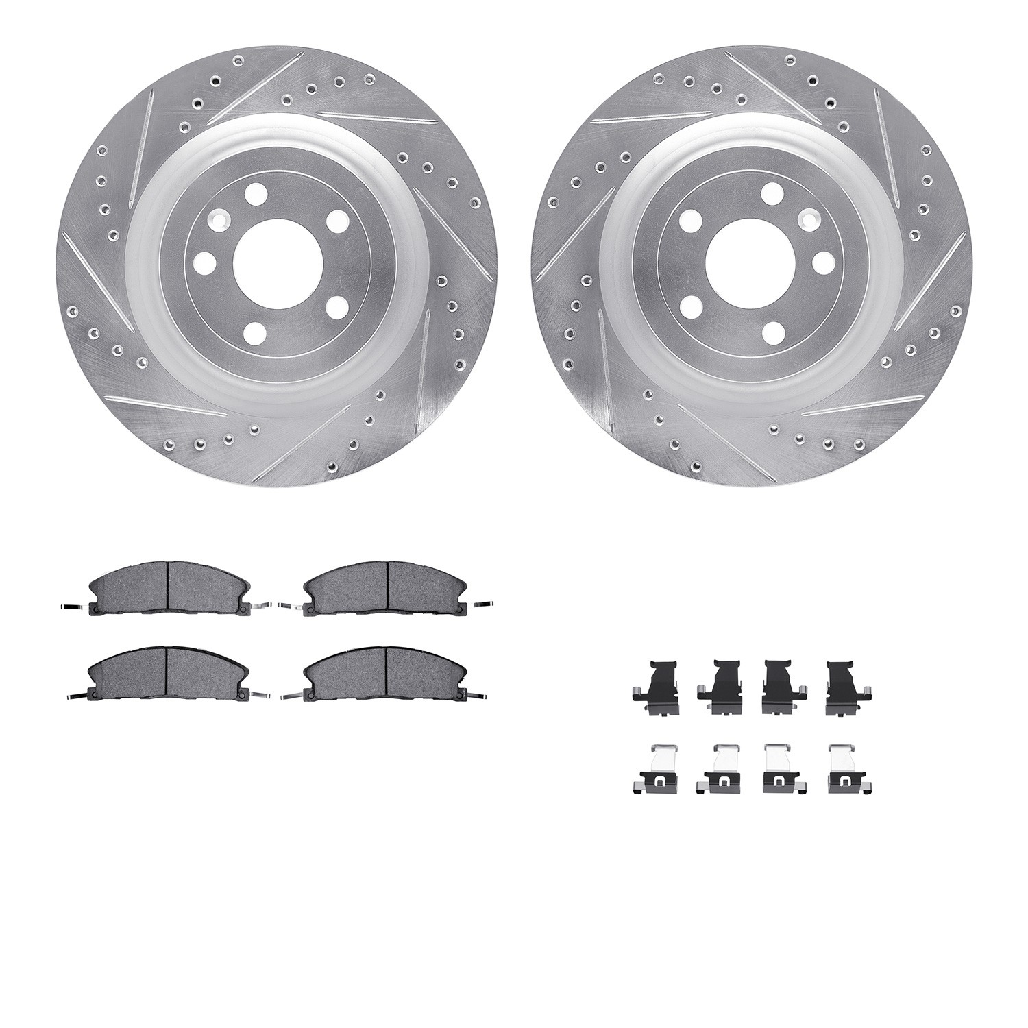 DFC Brake Rotor - Drilled & Slotted - Silver w/5000 Brake Pads & HW Kit