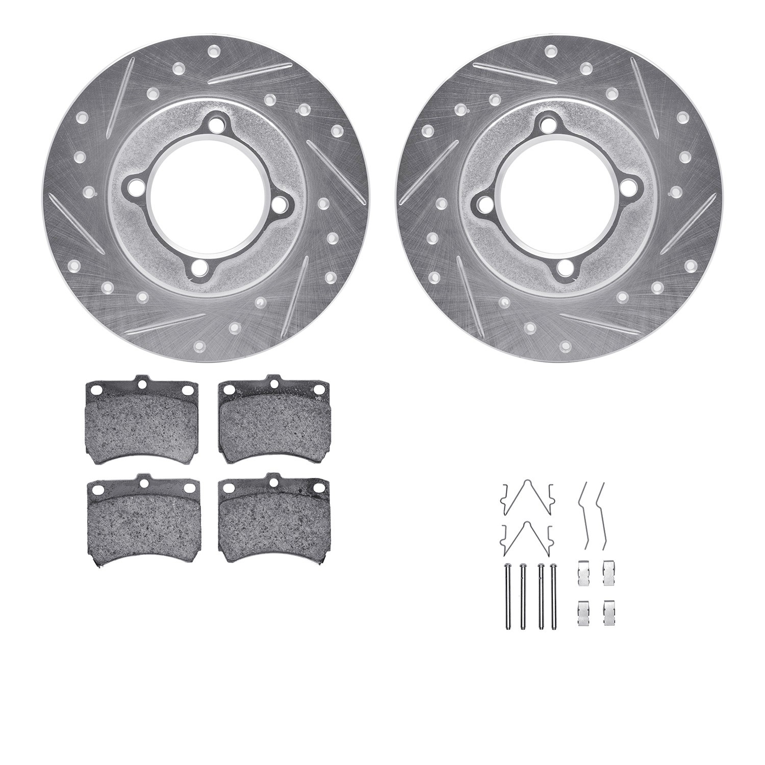 DFC Rotors-Drilled & Slotted-Silver w/ 5000 Advanced Brake Pads Incl Hdw