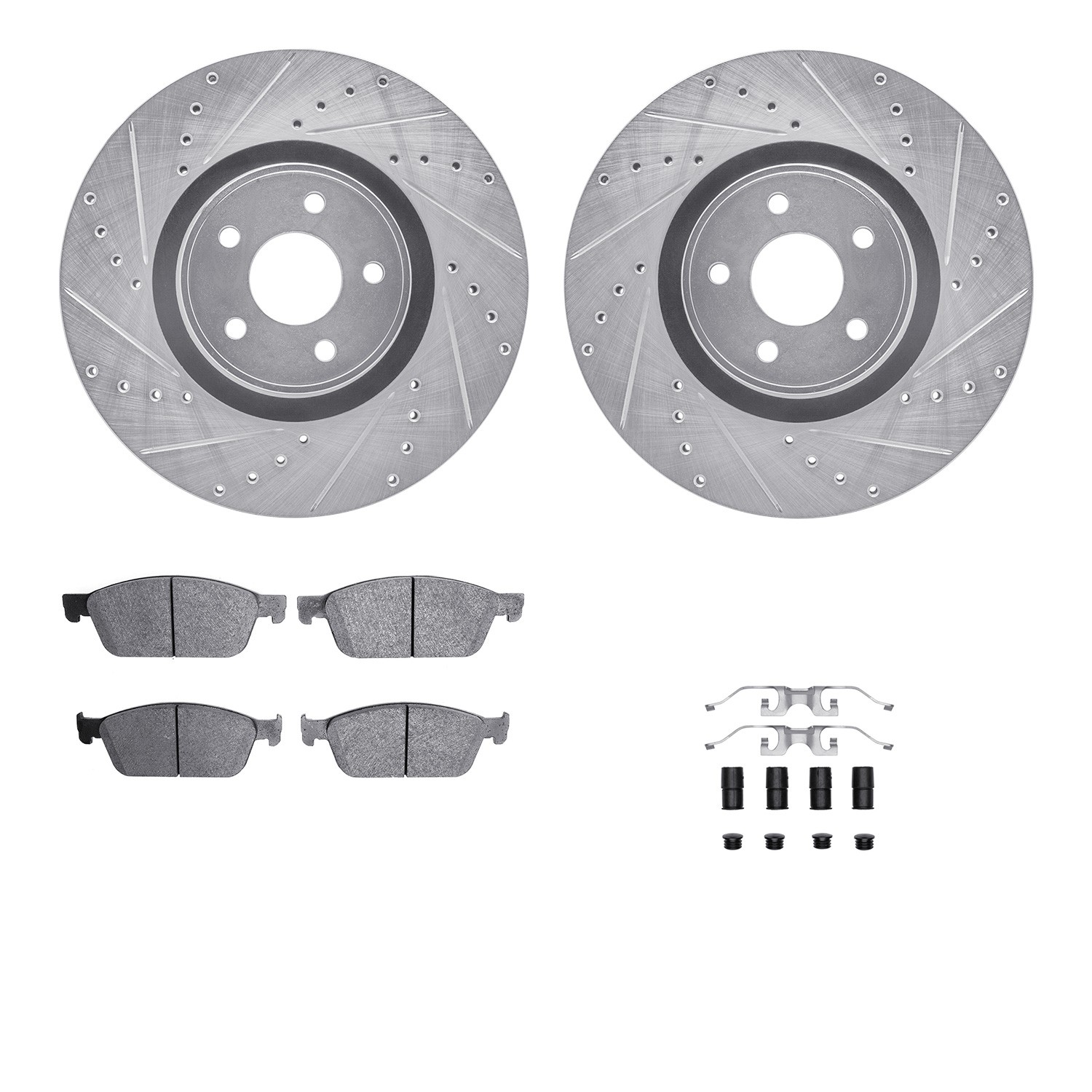 DFC Brake Rotor - Dimpled & Slotted - Silver w/5000 Brake Pads & HW Kit