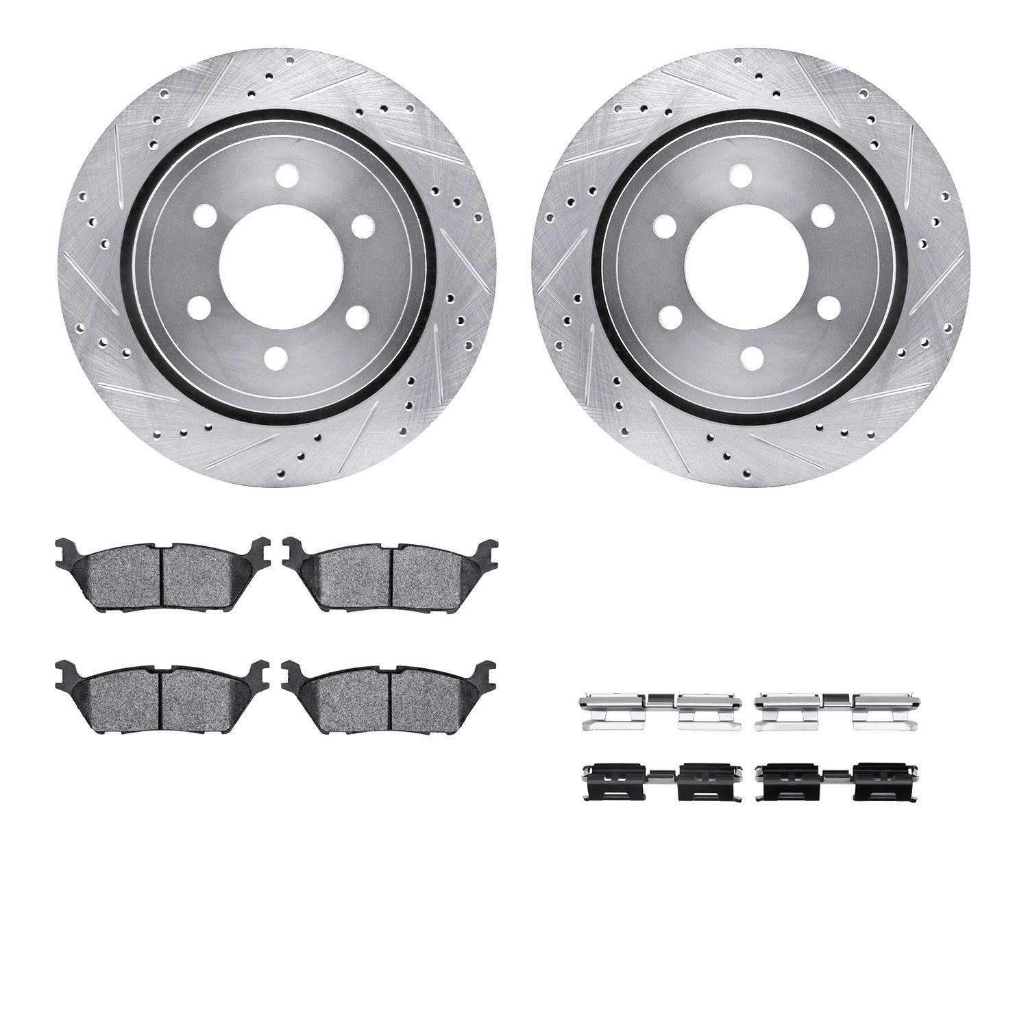 DFC Brake Rotor - Dimpled & Slotted - Silver w/5000 Brake Pads & HW Kit