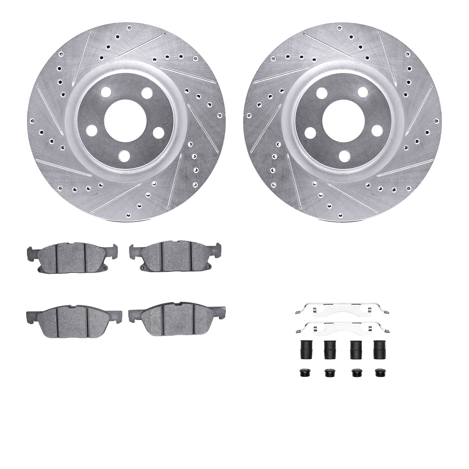 DFC Brake Rotor - Dimpled & Slotted - Silver w/5000 Brake Pads & HW Kit