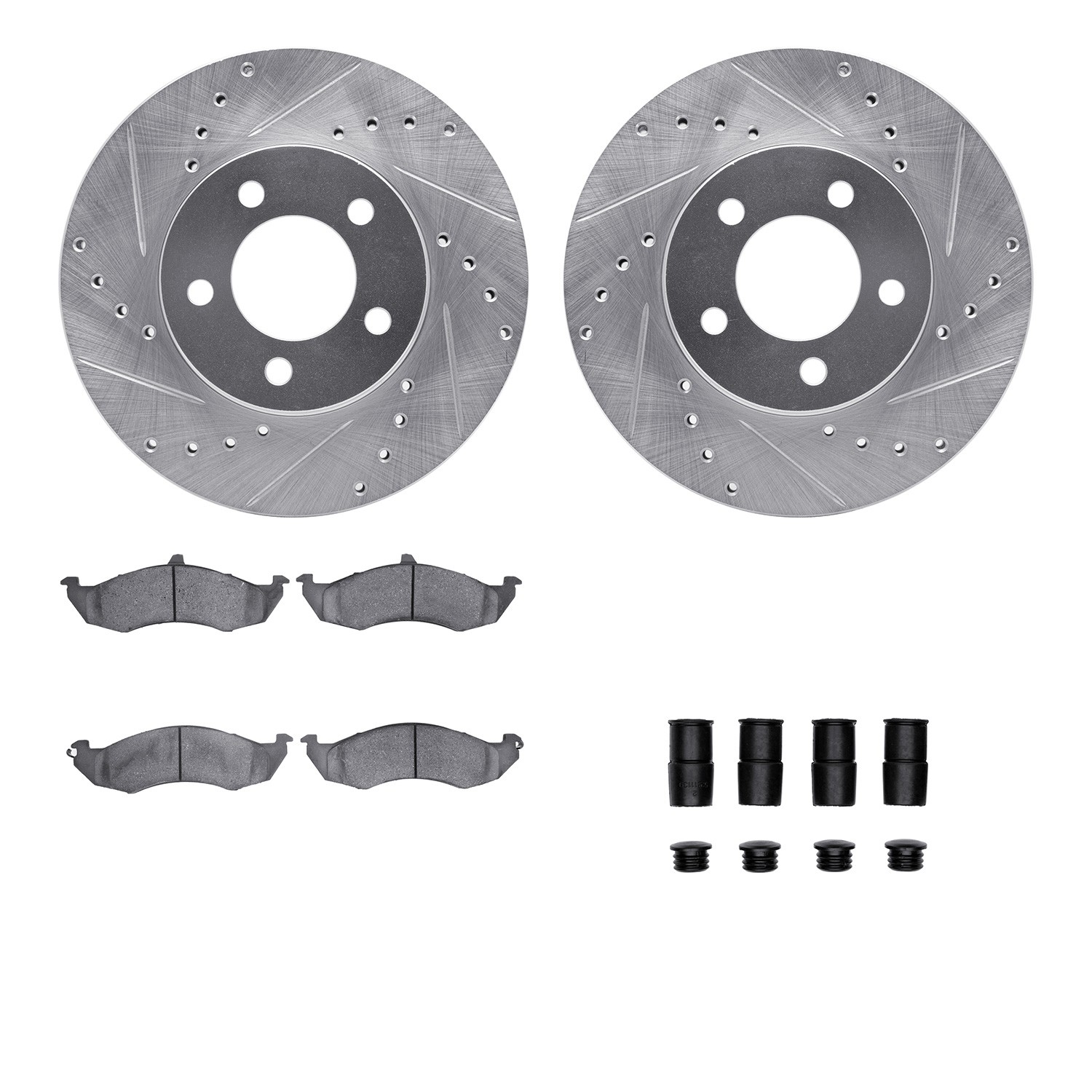 DFC Rotors-Drilled & Slotted-Silver w/ 5000 Advanced Brake Pads Incl Hdw