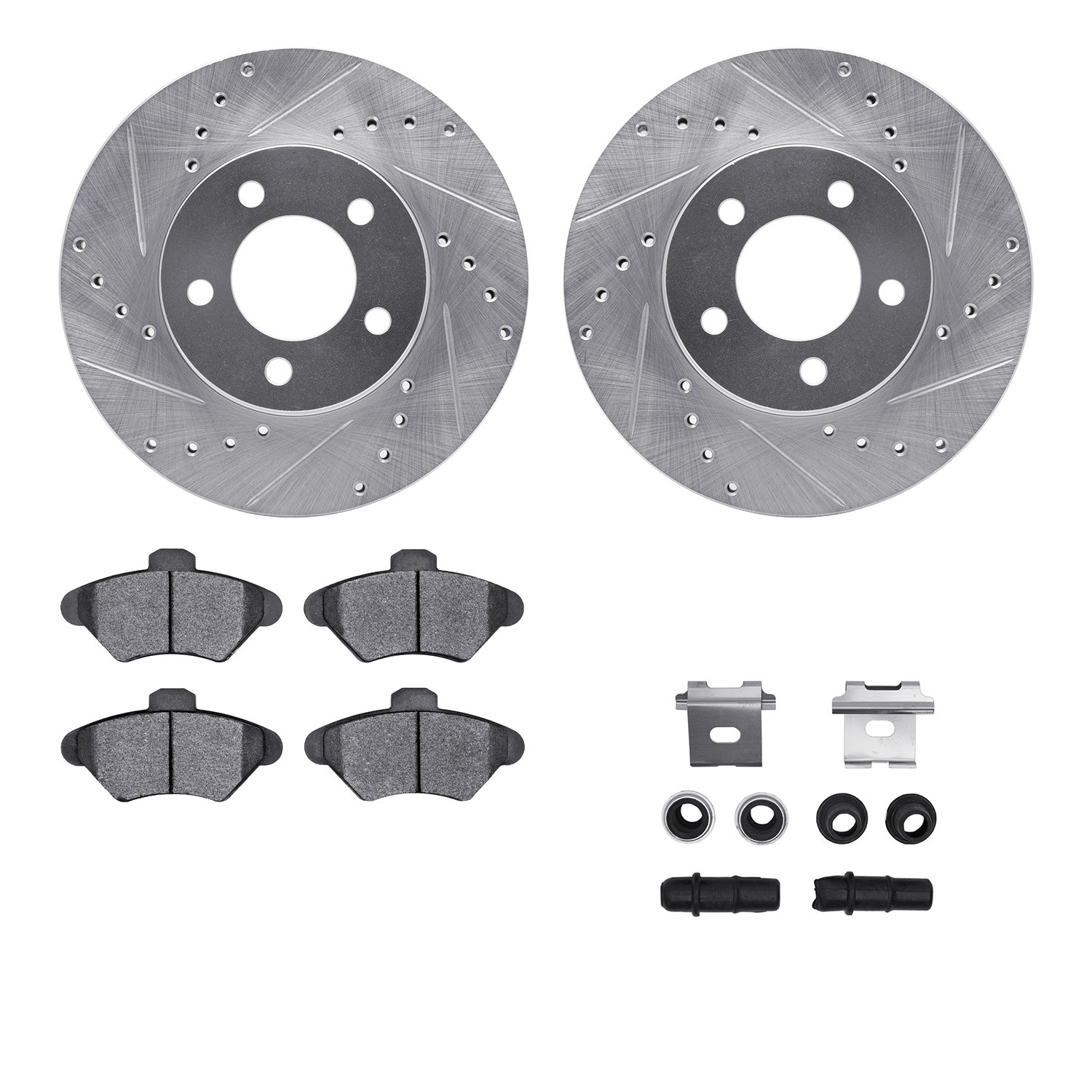DFC Rotors-Drilled & Slotted-Silver w/ 5000 Advanced Brake Pads Incl Hdw