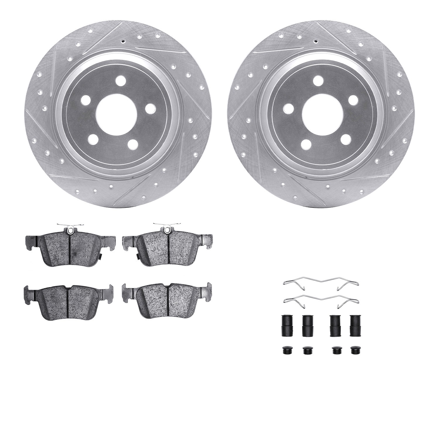 DFC Brake Rotor - Dimpled & Slotted - Silver w/5000 Brake Pads & HW Kit