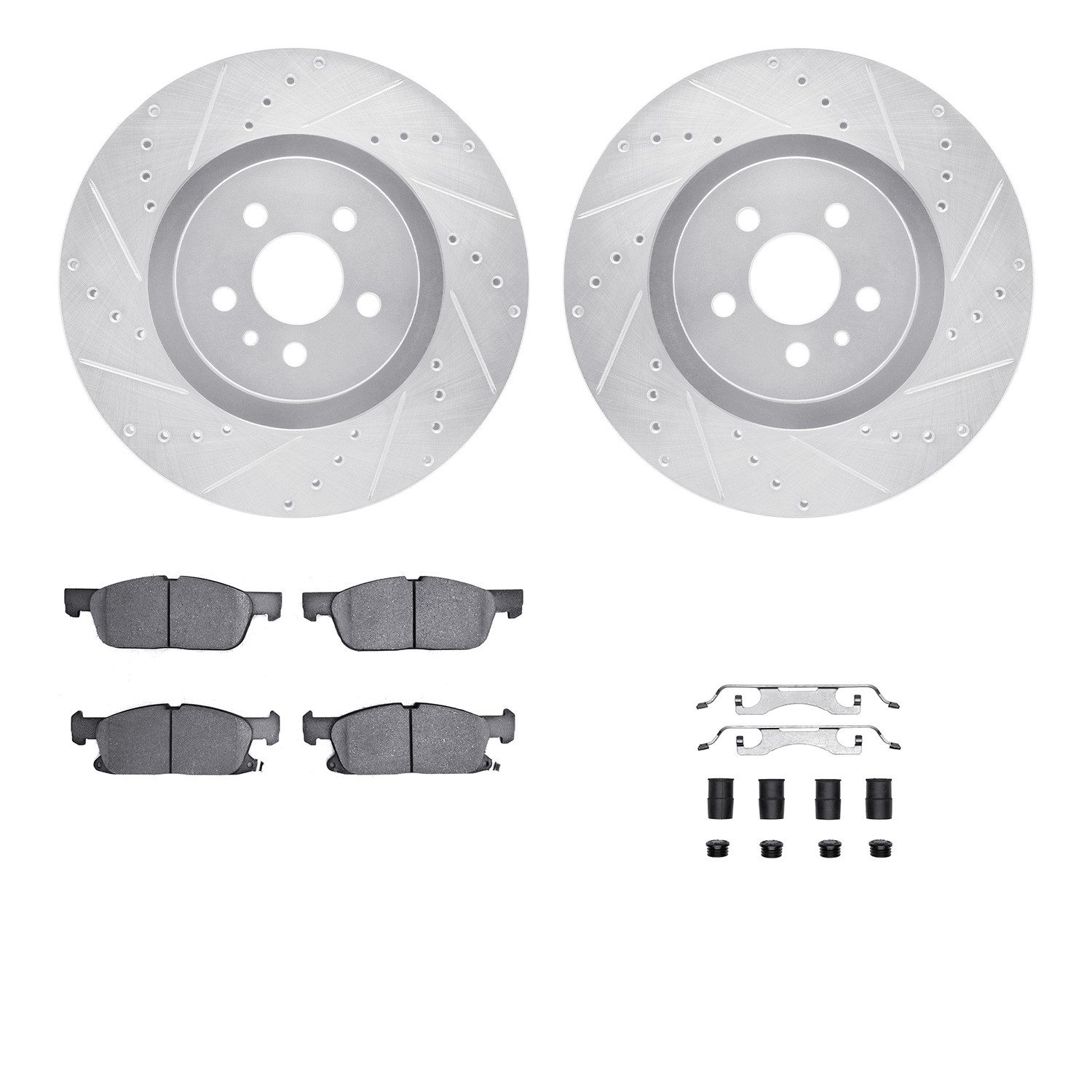 DFC Brake Rotor - Dimpled & Slotted - Silver w/5000 Brake Pads & HW Kit