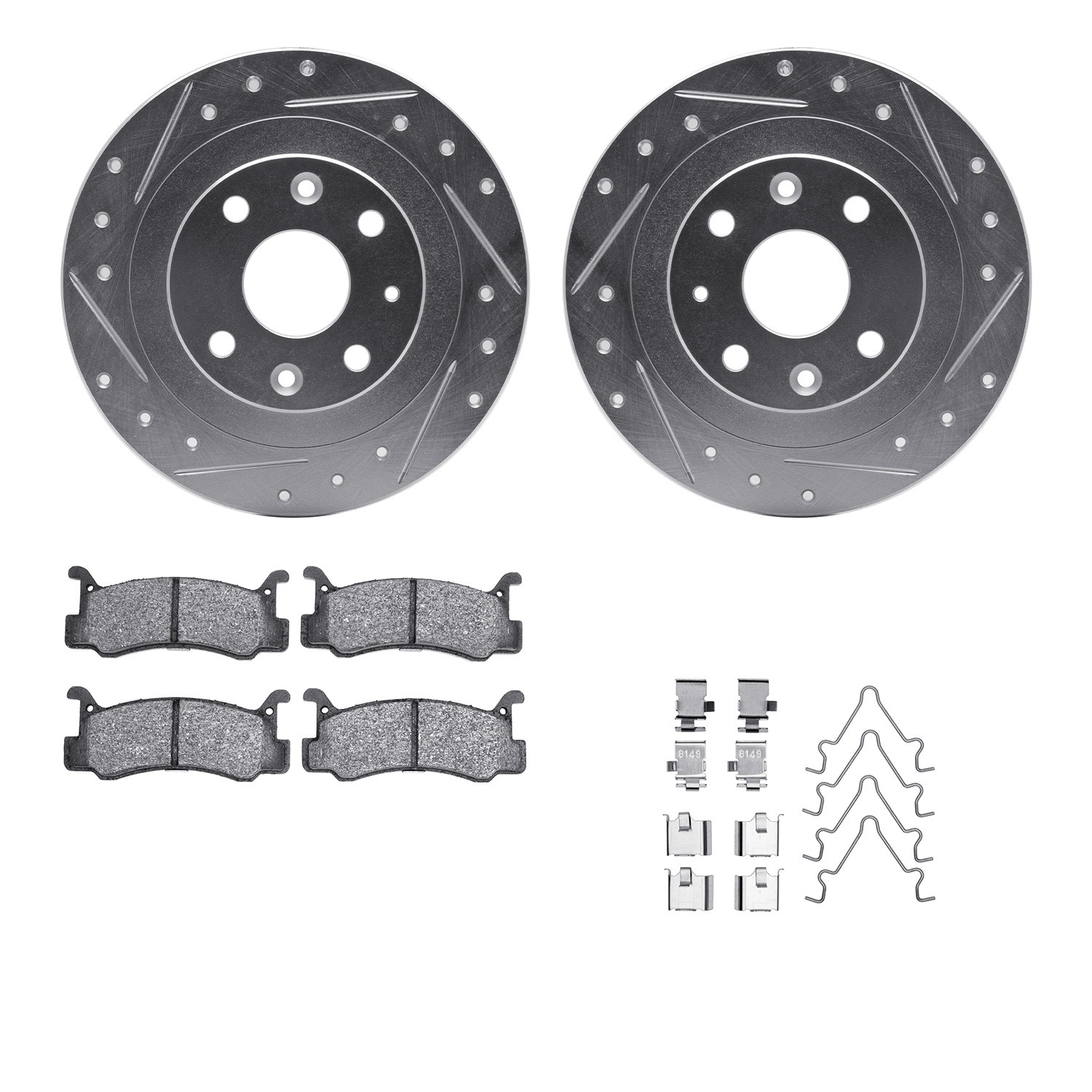 DFC Rotors-Drilled & Slotted-Silver w/ 5000 Advanced Brake Pads Incl Hdw